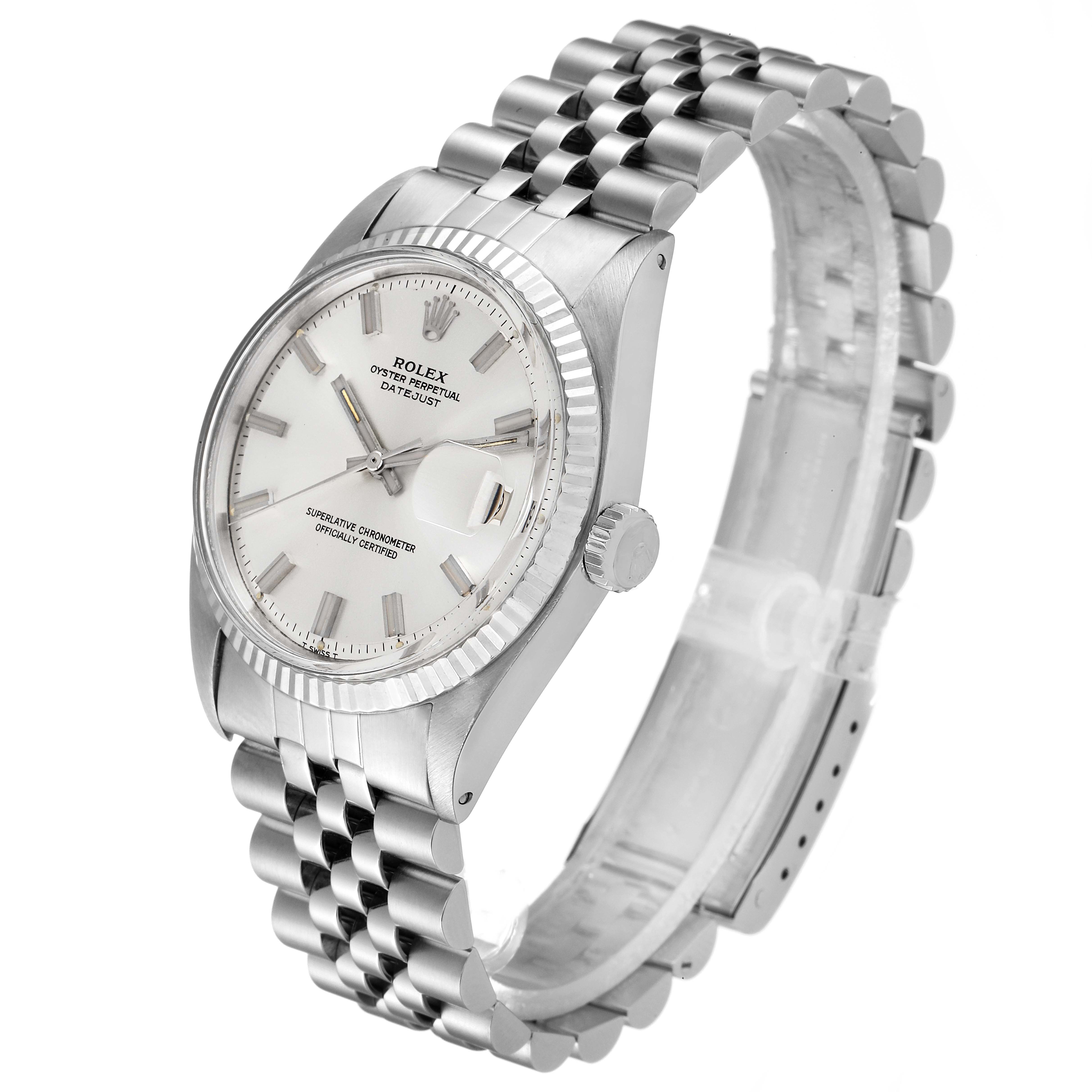 The image shows a side and front view of a Vintage Collection Rolex Datejust watch, displaying the dial, bezel, and bracelet.
