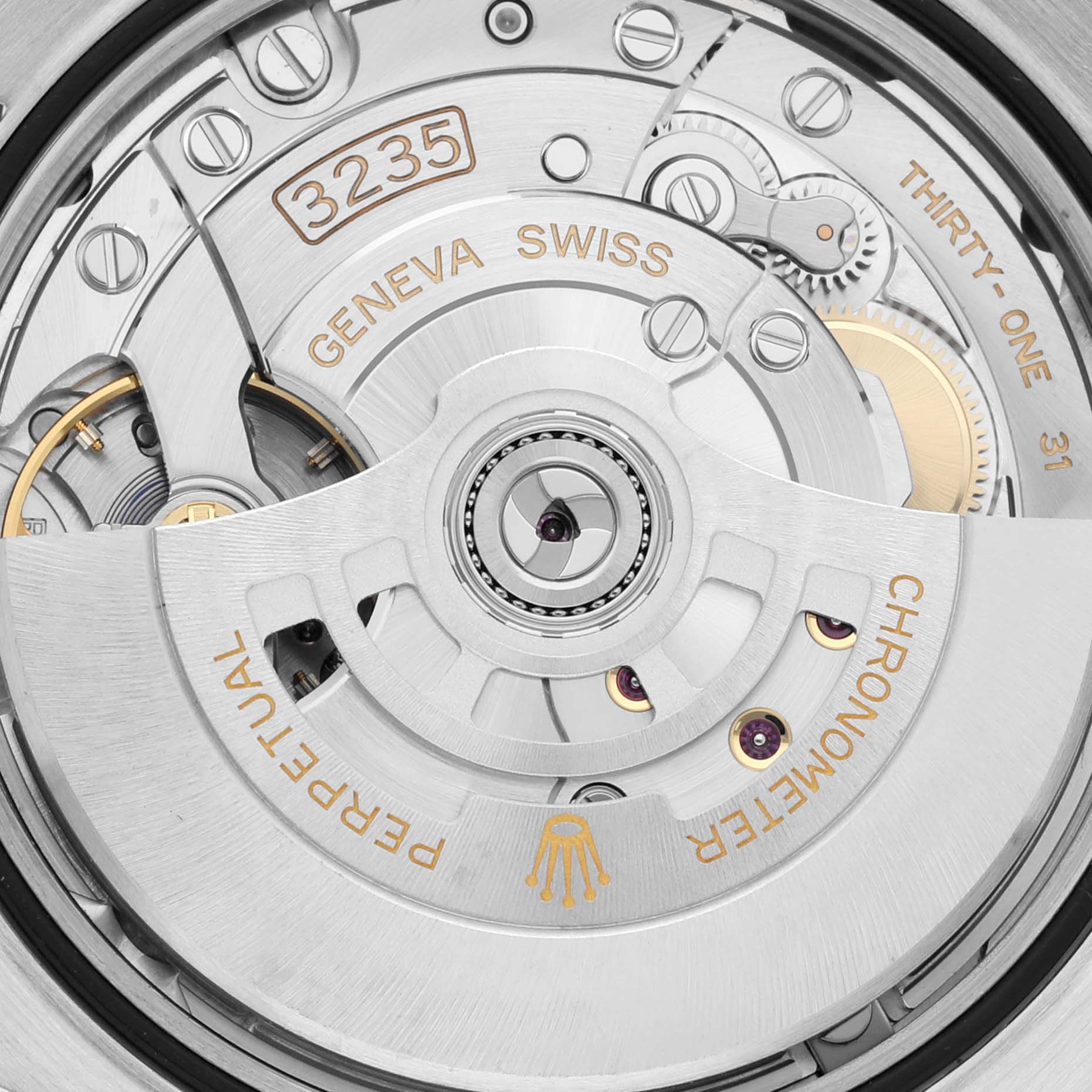 This image shows the movement mechanism of a Rolex Datejust 126233 Men
s Steel and Gold (two tone) Champagne Dial 126233 Men
s Steel and Gold (two tone) Champagne Dial watch, highlighting the intricate components.