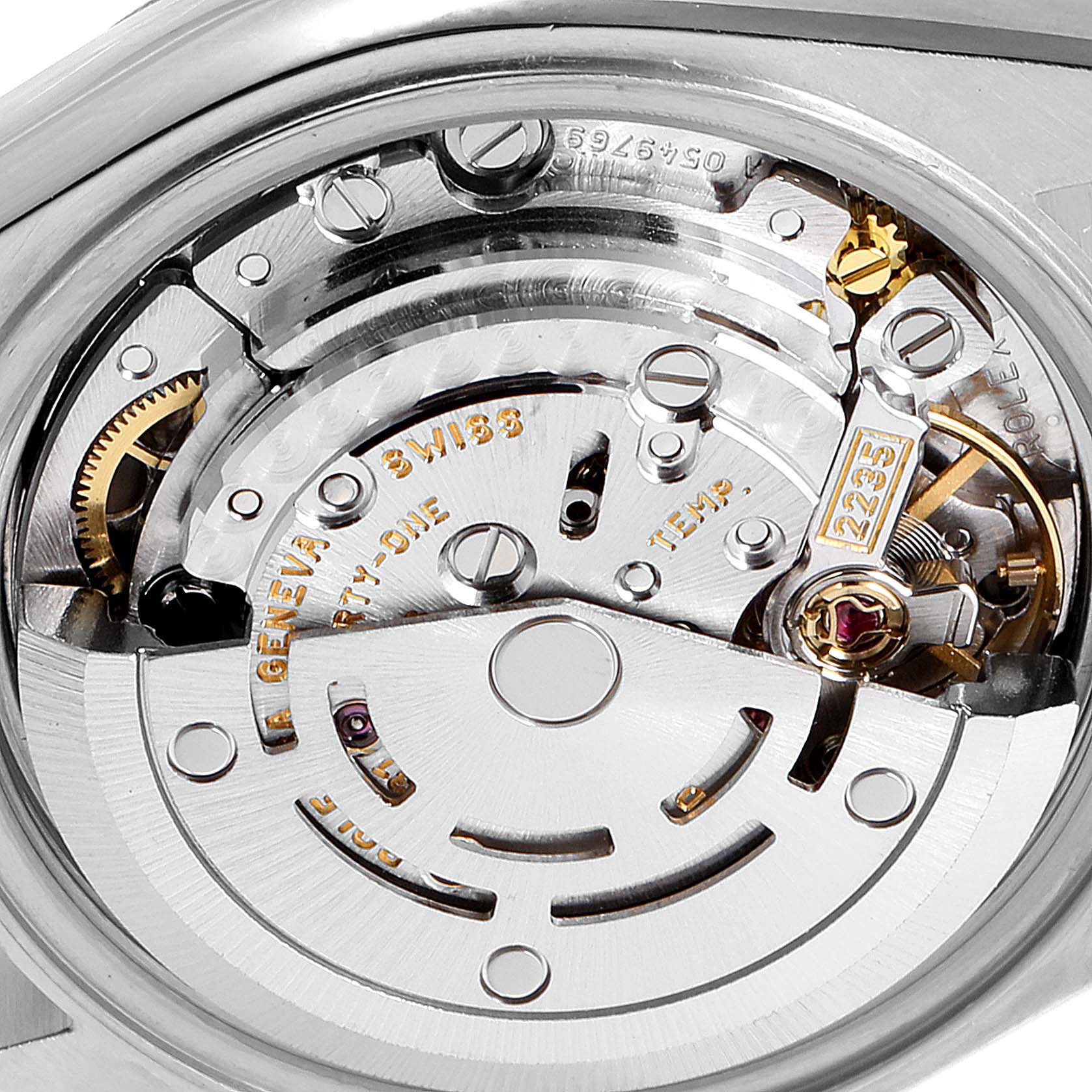 This image shows a close-up view of the movement and internal mechanism of a Rolex Datejust 69173 Women's Steel and Gold (two tone) Champagne Dial 69173 Women's Steel and Gold (two tone) Champagne Dial watch.