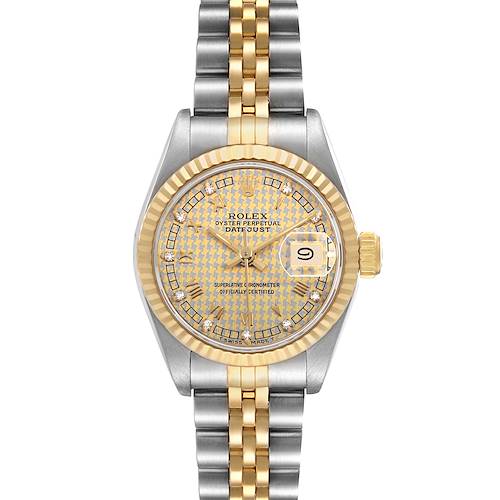 Photo of Rolex Datejust Steel Yellow Gold Diamond Houndstooth Dial Ladies Watch 69173