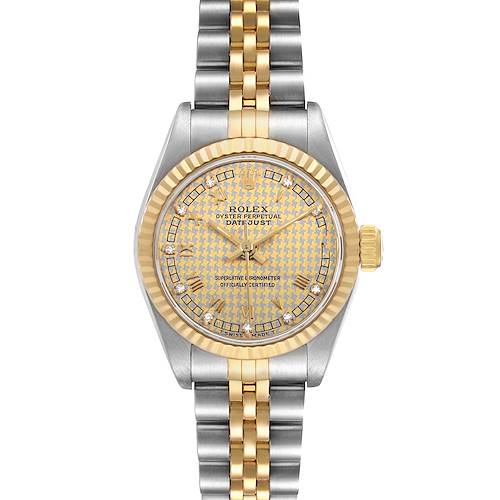 Photo of Rolex Datejust Steel Yellow Gold Diamond Houndstooth Dial Ladies Watch 69173