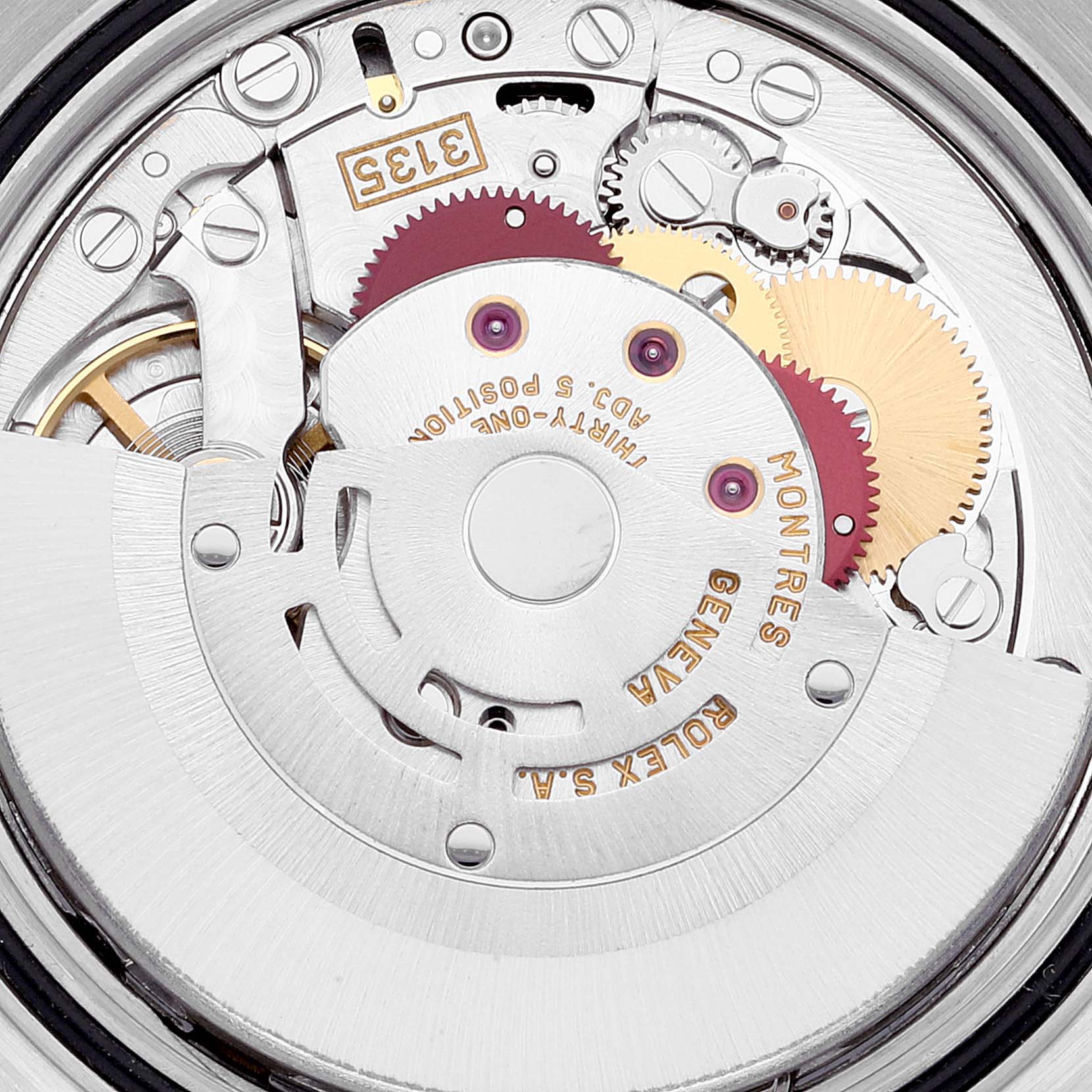 This image shows a close-up view of the internal mechanism of a Rolex Turn-o-Graph 16263 Men's Steel and Gold (two tone) Black Dial 16263 Men's Steel and Gold (two tone) Black Dial watch.