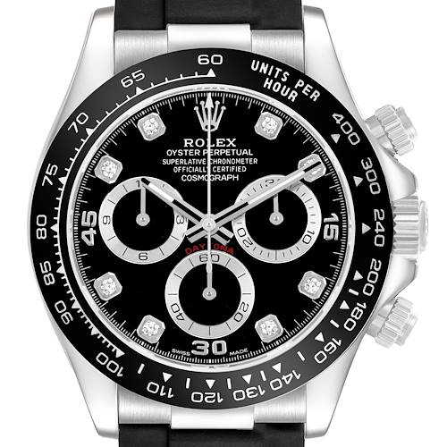 Photo of Rolex Daytona White Gold Diamond Black Dial Mens Watch 116519 Box Card