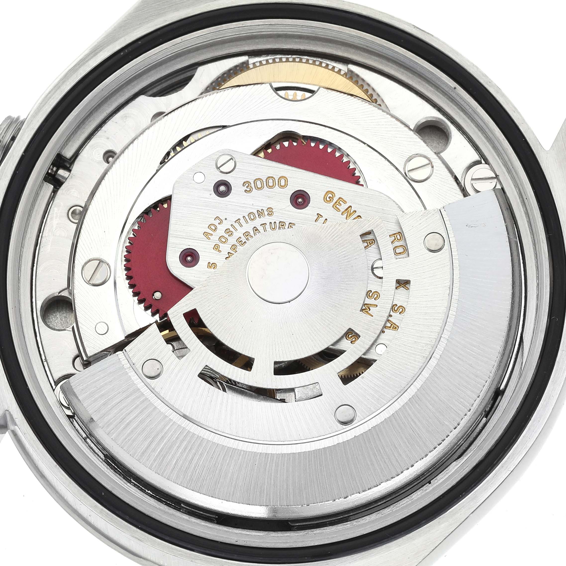 This image shows the internal mechanical movement of a Rolex Explorer 14270 Men
s Stainless Steel Black Dial 14270 Men
s Stainless Steel Black Dial model watch from a top-down angle.