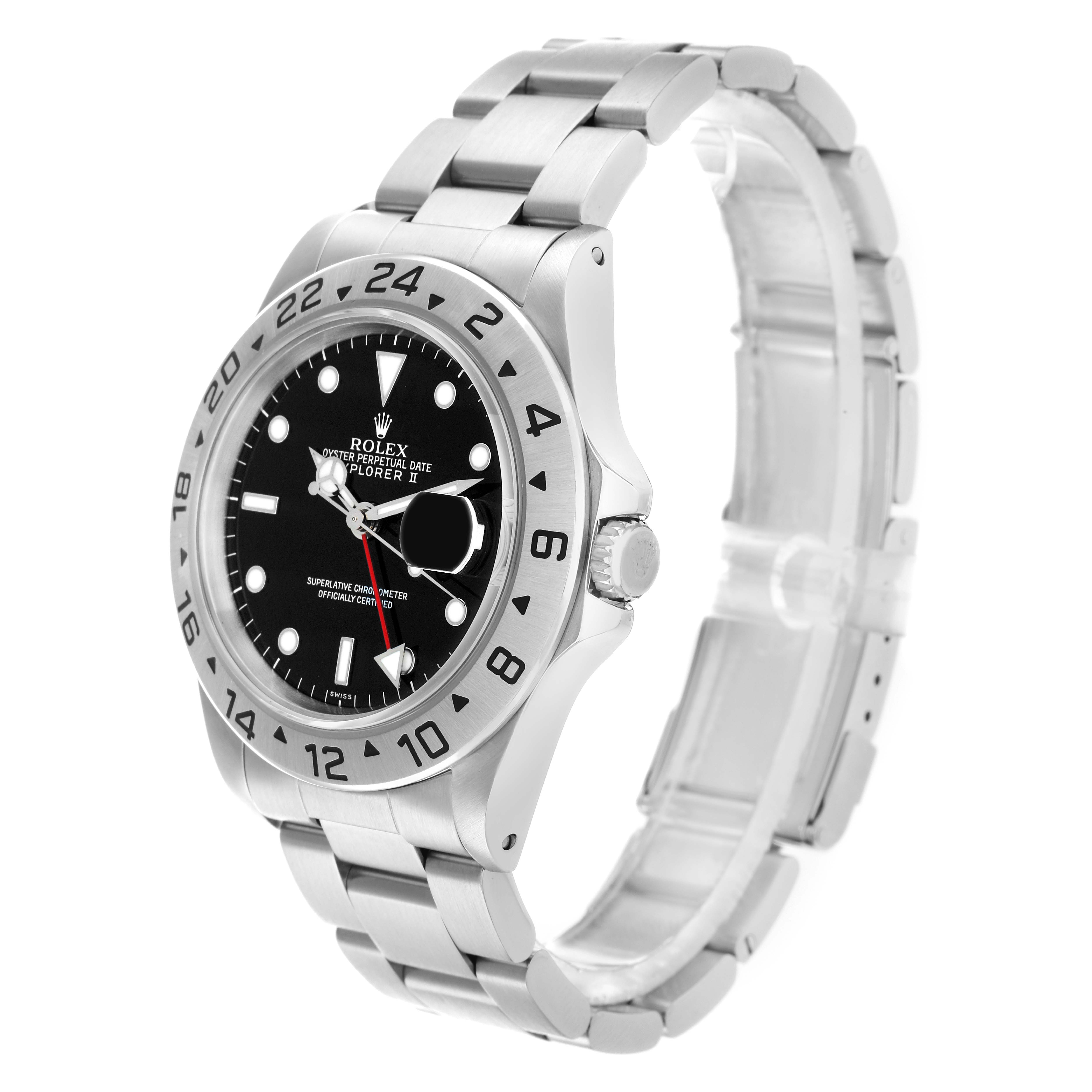 The Rolex Explorer 16570 Men
s Stainless Steel Black Dial model is shown at a slight angle, displaying the face, bezel, crown, and stainless steel bracelet.
