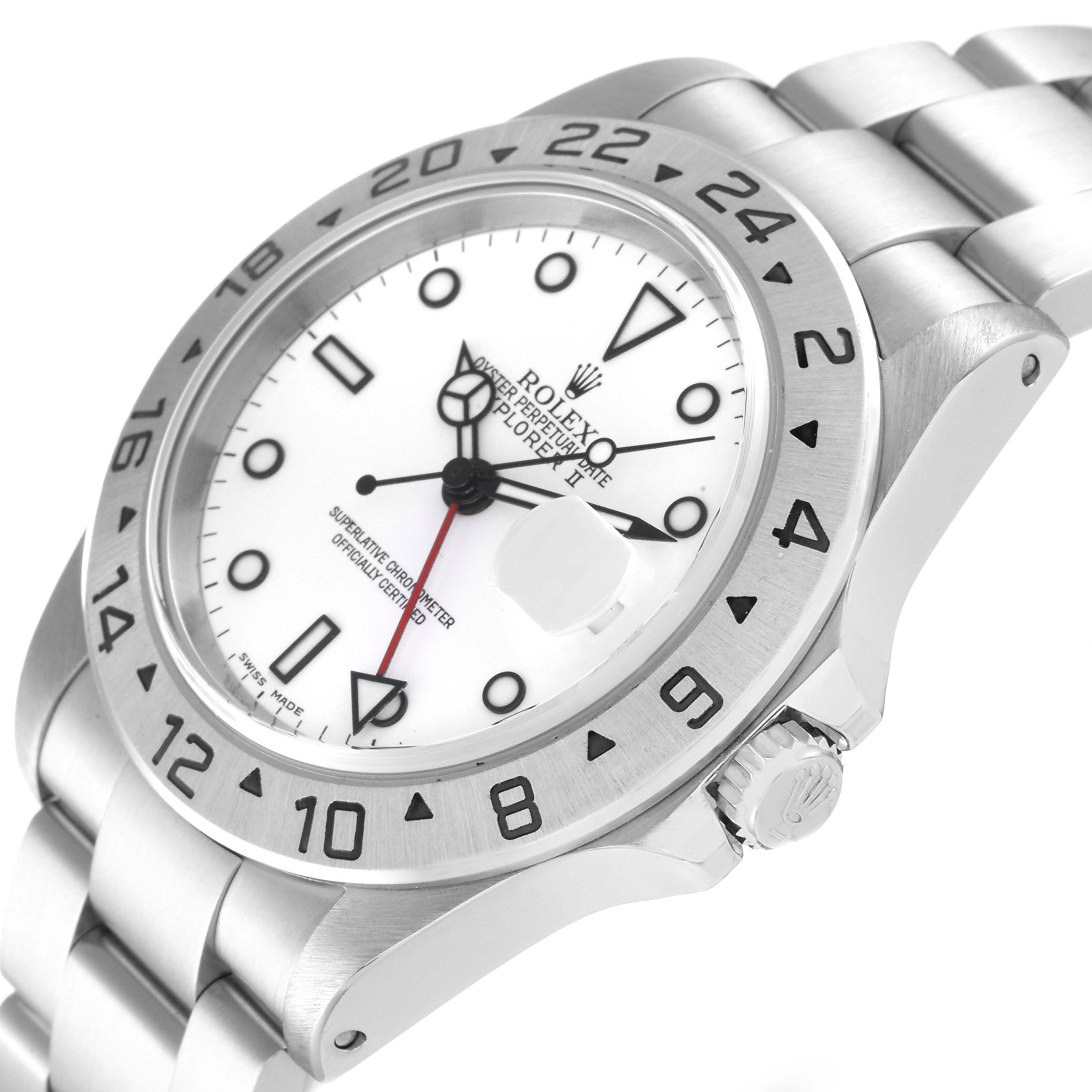 This image shows a side angle view highlighting the dial, bezel, and bracelet of the Rolex Explorer 16570 Men's Stainless Steel White Dial 16570 Men's Stainless Steel White Dial II.