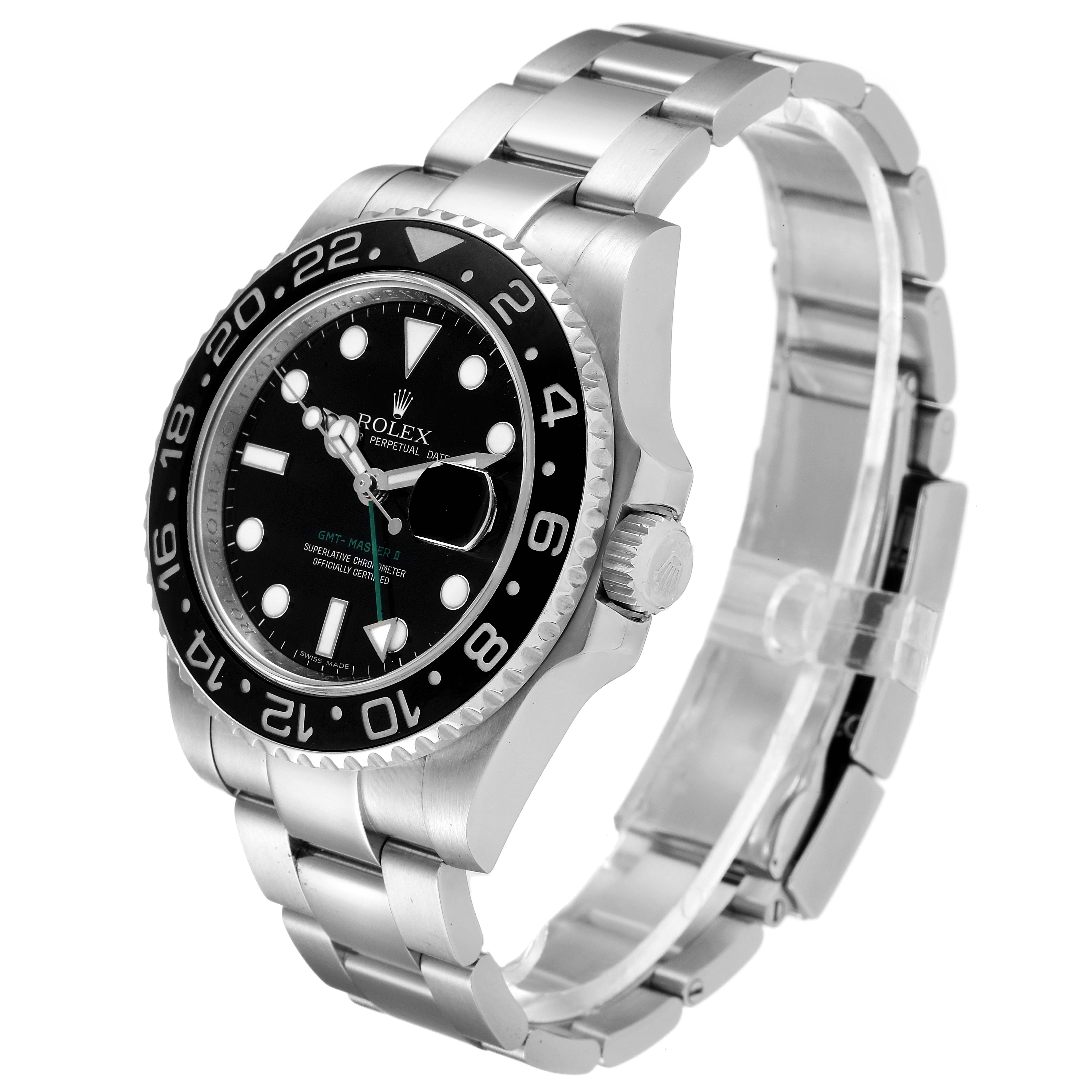The Rolex GMT-Master 116710 Men
s Stainless Steel Black Dial 116710 Men
s Stainless Steel Black Dial watch is shown at a three-quarter angle, highlighting its bezel, dial, and bracelet.