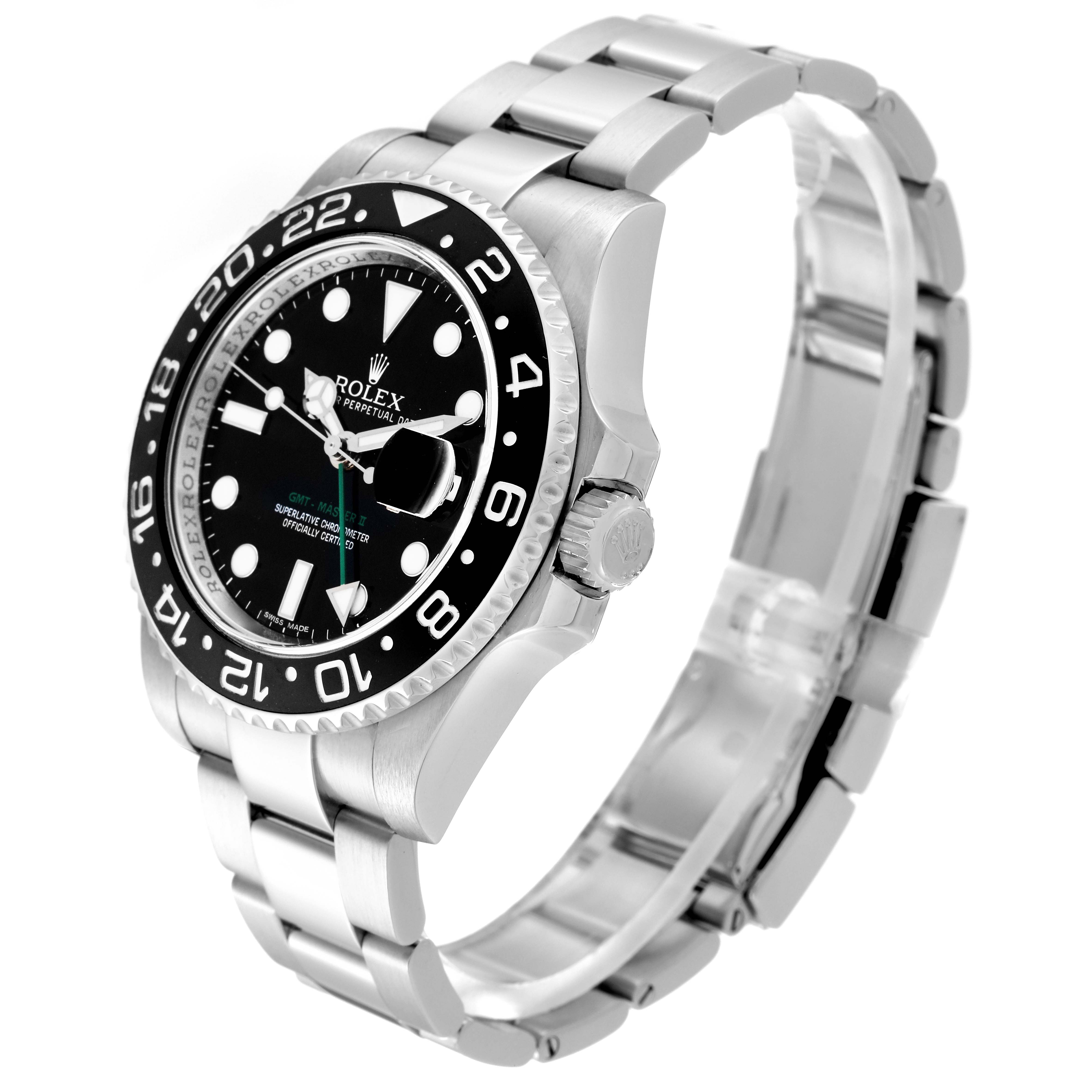 The photo shows a Rolex GMT-Master 116710 Men
s Stainless Steel Black Dial 116710 Men
s Stainless Steel Black Dial watch from a three-quarter angle, highlighting the face, bezel, crown, and bracelet.