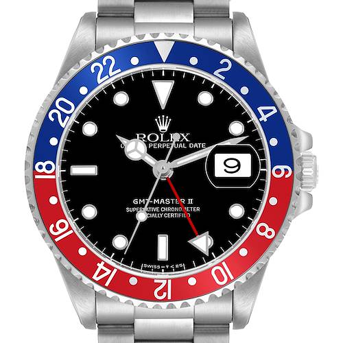 Photo of Rolex GMT Master II Steel Pepsi Blue Red Bezel Black Dial Mens Watch 16710