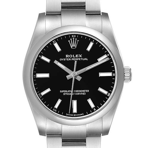 Photo of Rolex Oyster Perpetual 34mm Black Dial Steel Mens Watch 124200 Box Card