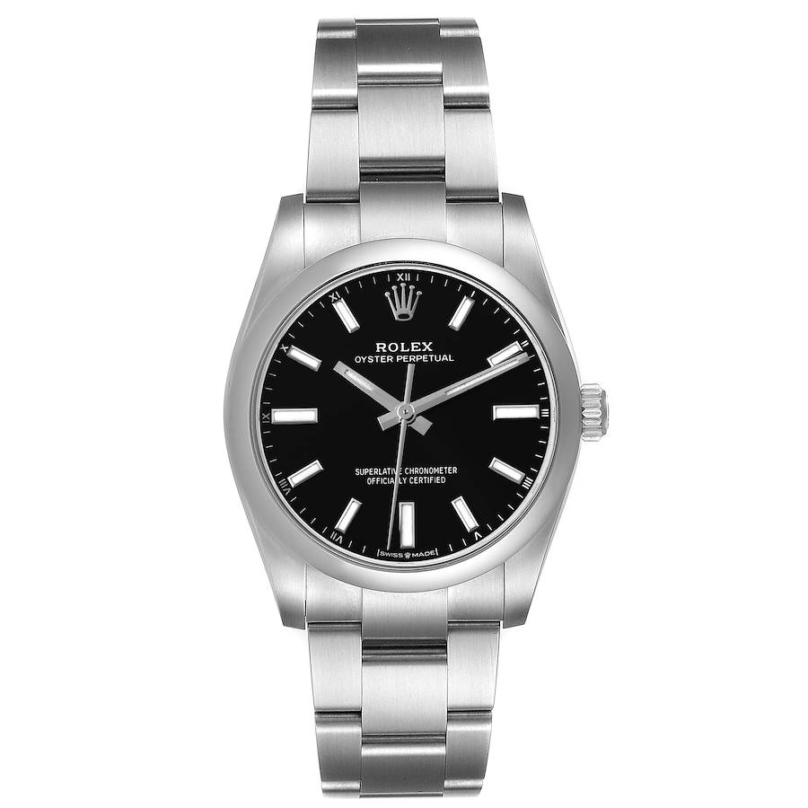 Rolex Oyster Perpetual 34mm Black Dial Steel Mens Watch 124200 Box Card ...