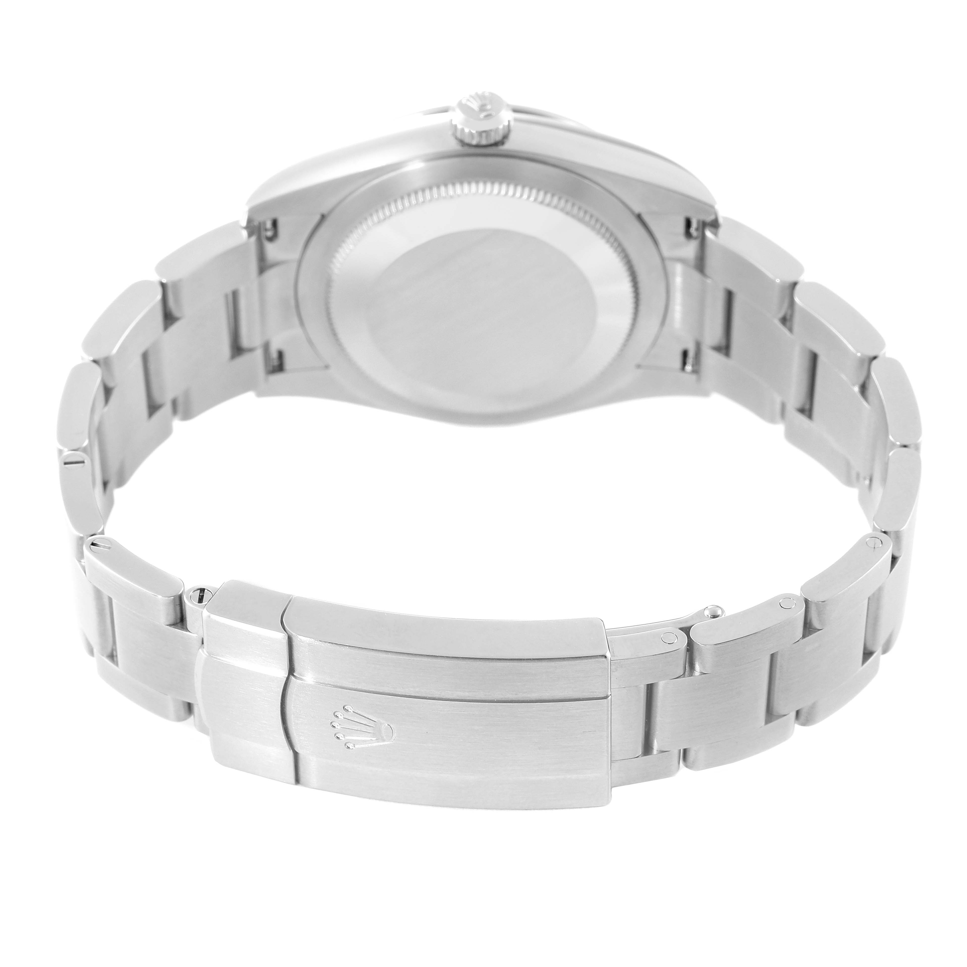 The image shows the back and bracelet of a Rolex Oyster Perpetual 124200 Men's Stainless Steel Silver Dial 124200 Men's Stainless Steel Silver Dial watch at a slight top-down angle.