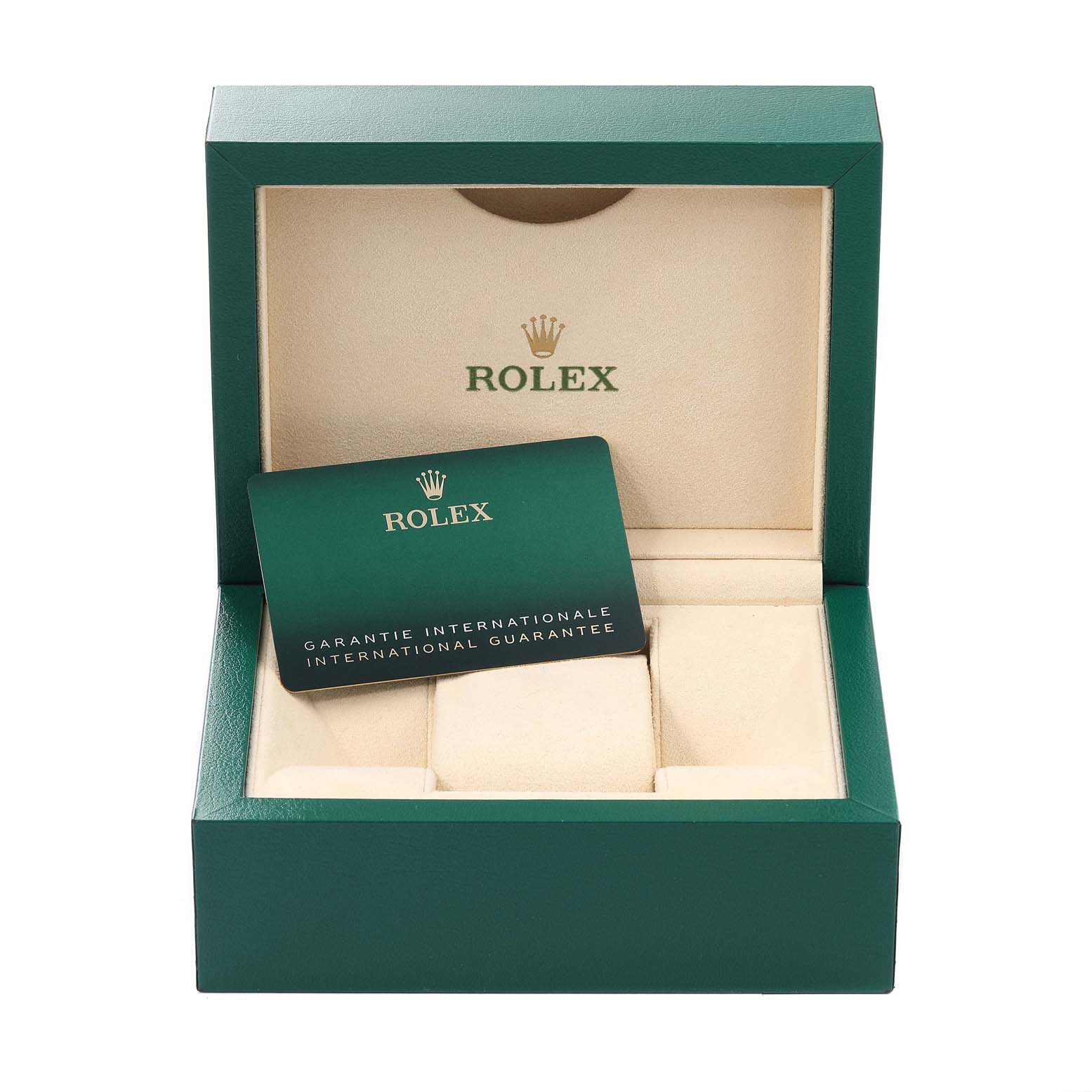 This is a Rolex Oyster Perpetual 124200 Men's Stainless Steel Silver Dial 124200 Men's Stainless Steel Silver Dial watch box containing an international guarantee card.