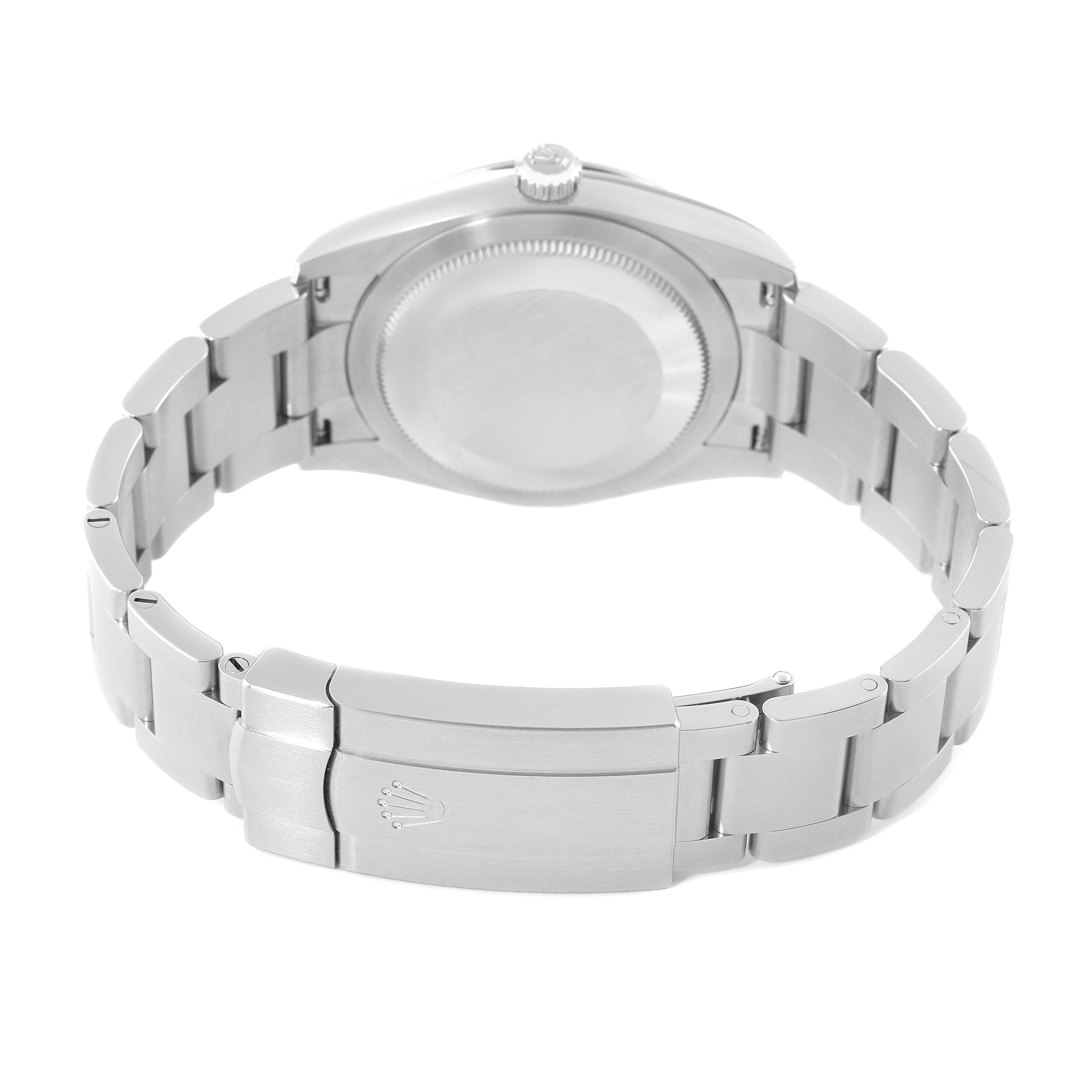 The image shows the back view of the Rolex Oyster Perpetual 124200 Men's Stainless Steel Silver Dial 124200 Men's Stainless Steel Silver Dial watch, highlighting the case back and the stainless steel bracelet.