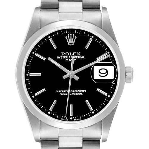 Photo of Rolex Oyster Perpetual Date Steel Black Dial Mens Watch 15200