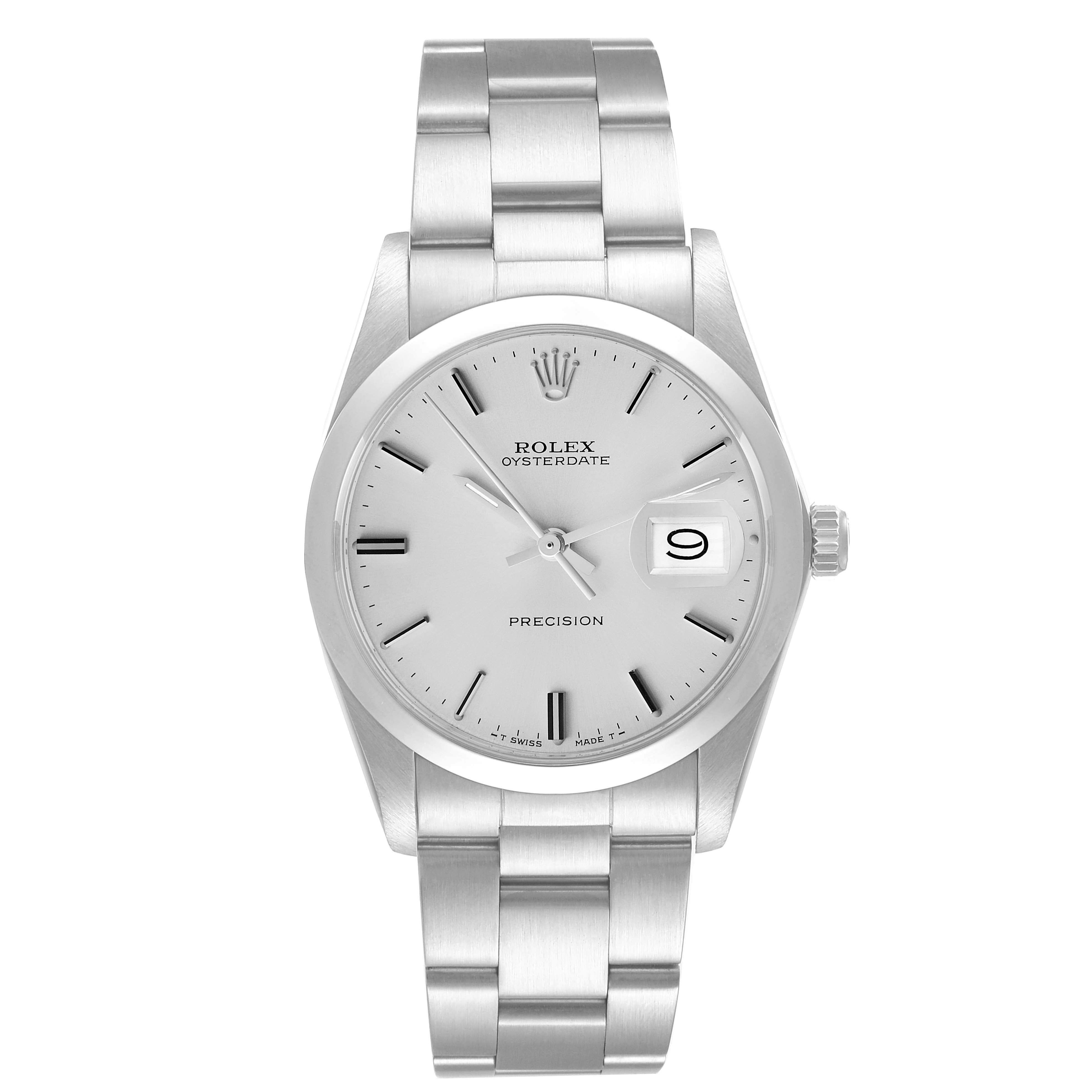 The image shows a front view of the Rolex Oysterdate Precision from the Vintage Collection.