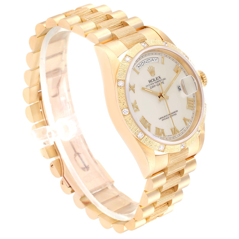 Rolex President Day-Date Ivory Dial Yellow Gold Diamond Mens Watch ...