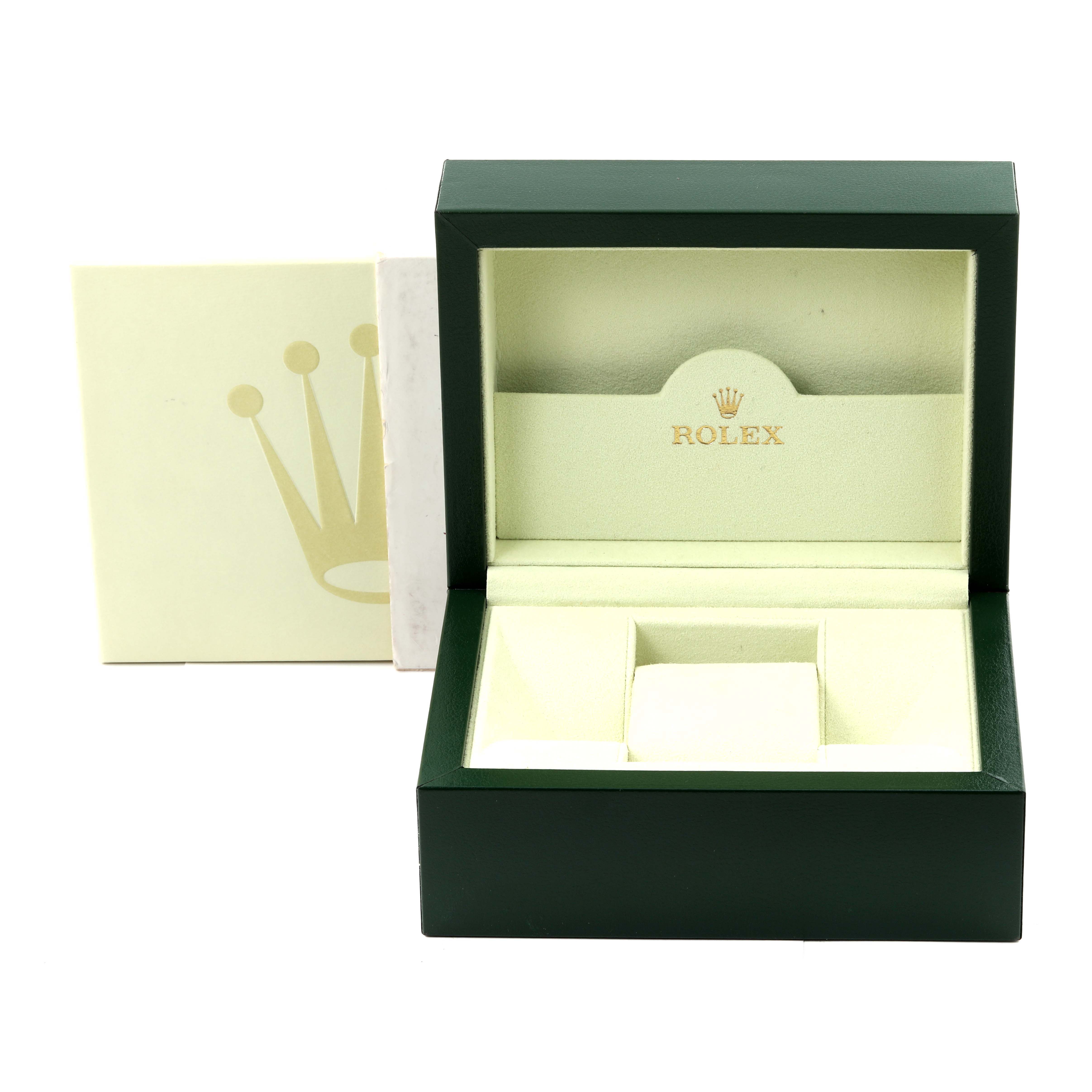 The image shows an open Rolex Sea-Dweller 16600 Men
s Stainless Steel Black Dial 16600 Men
s Stainless Steel Black Dial watch box from the front, displaying the inner compartments and cushions.