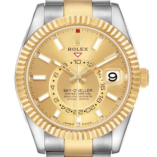 Photo of Rolex Sky Dweller Steel Yellow Gold Champagne Dial Mens Watch 336933 Box Card