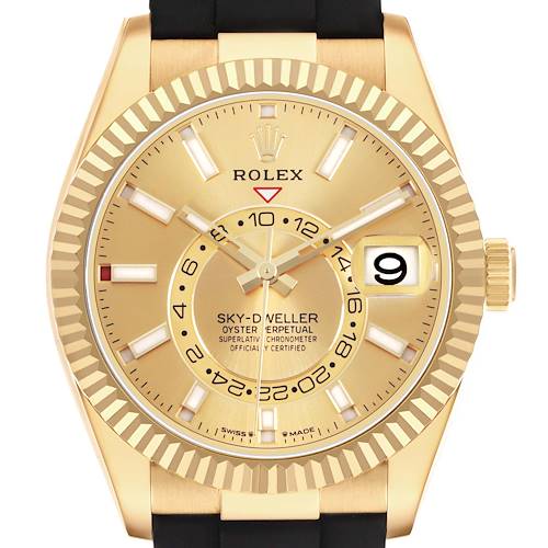 Photo of Rolex Sky-Dweller Yellow Gold Champagne Dial Oysterflex Watch 336238 Box Card
