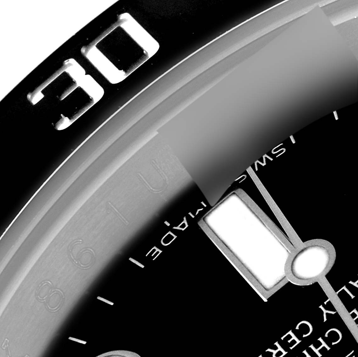 The image shows a close-up of the dial and bezel at an angle, featuring the "30" mark of the Rolex Submariner 116610 Men's Stainless Steel Black Dial 116610 Men's Stainless Steel Black Dial watch.