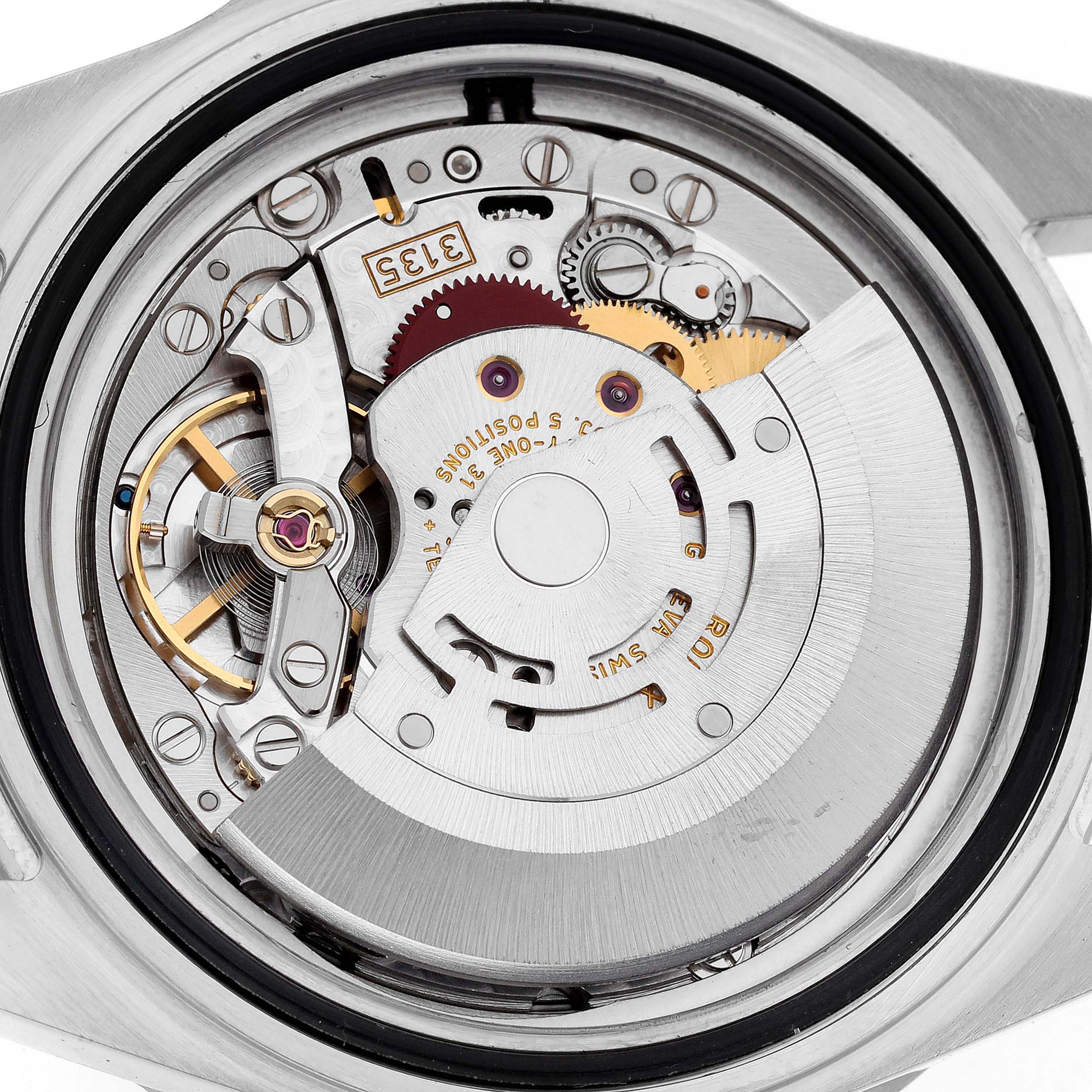 This image shows the back side of a Rolex Submariner 16610 Men
s Stainless Steel Black Dial 16610 Men
s Stainless Steel Black Dial model, featuring the automatic movement and inner mechanical components.