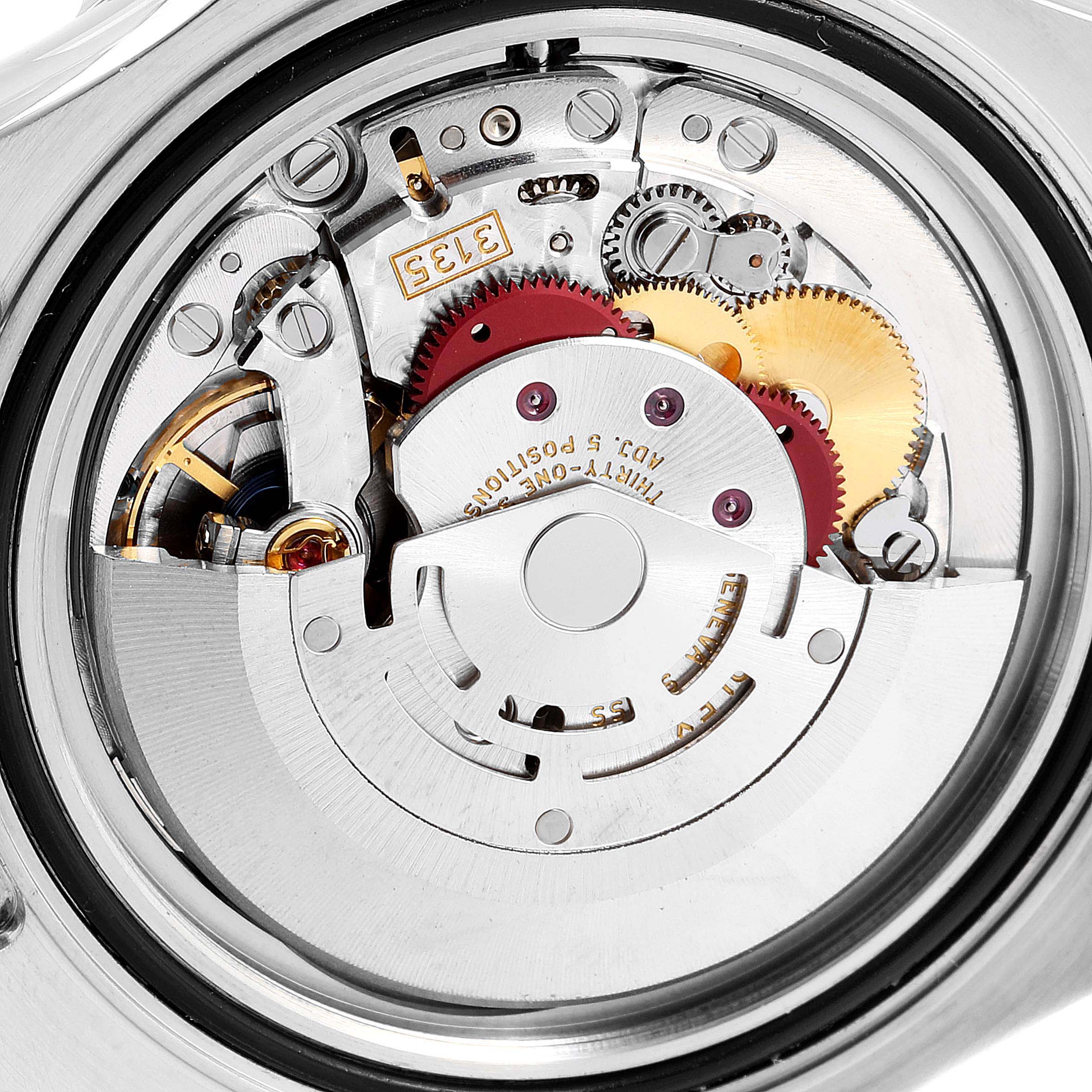 This image shows the internal mechanical movement of a Rolex Yacht-Master 116622 Men's Stainless Steel Blue Dial 116622 Men's Stainless Steel Blue Dial watch from a top-down angle.