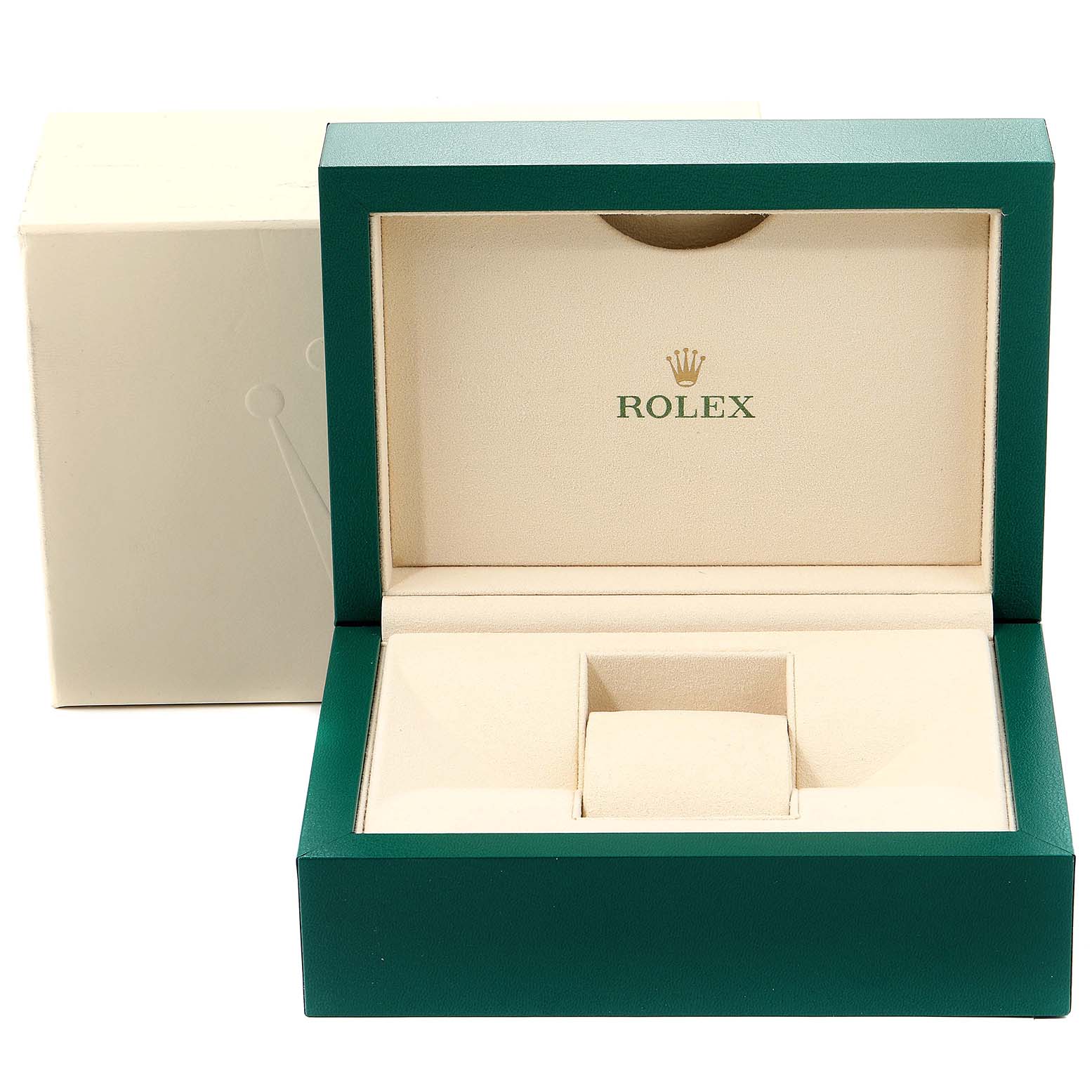 This image shows the open presentation box for a Rolex Yacht-Master 16623 Men
s Steel and Gold (two tone) Champagne Dial 16623 Men
s Steel and Gold (two tone) Champagne Dial watch.