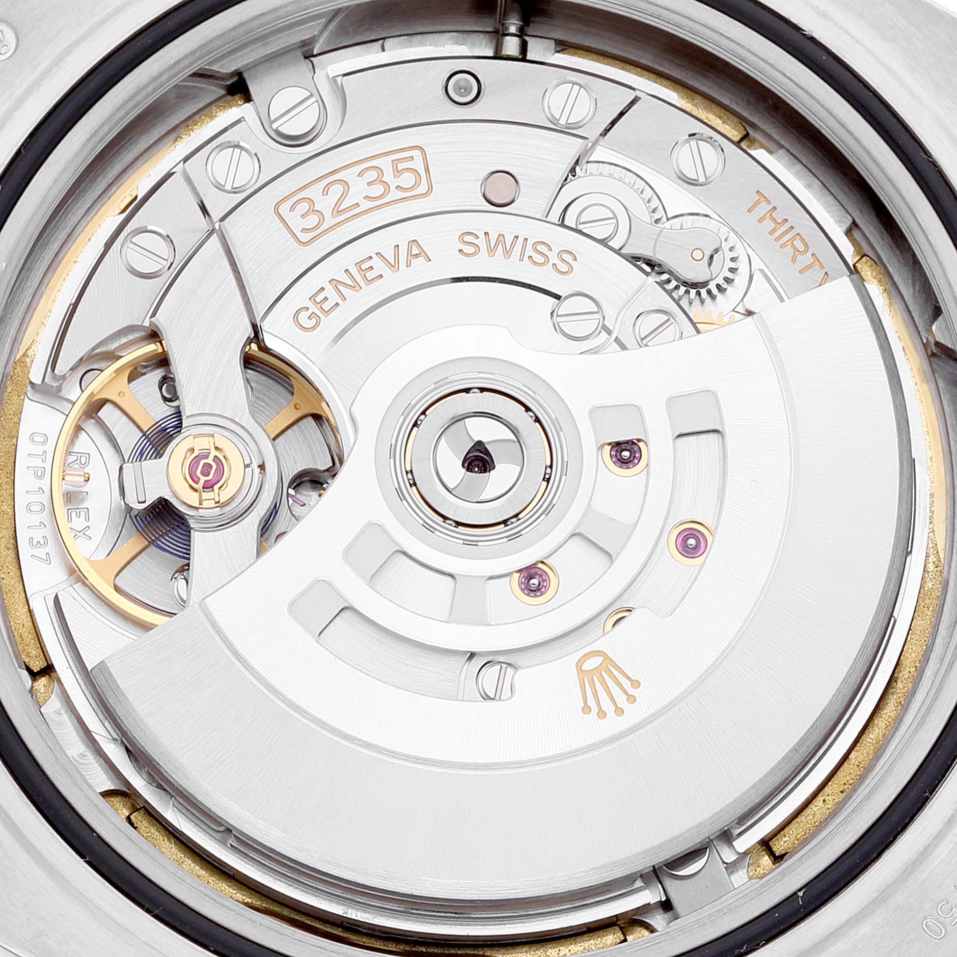 The image shows the internal movement mechanism of a Rolex Yacht-Master 226659 Men's Stainless Steel Black Dial 226659 Men's Stainless Steel Black Dial model, specifically the caliber 3235.