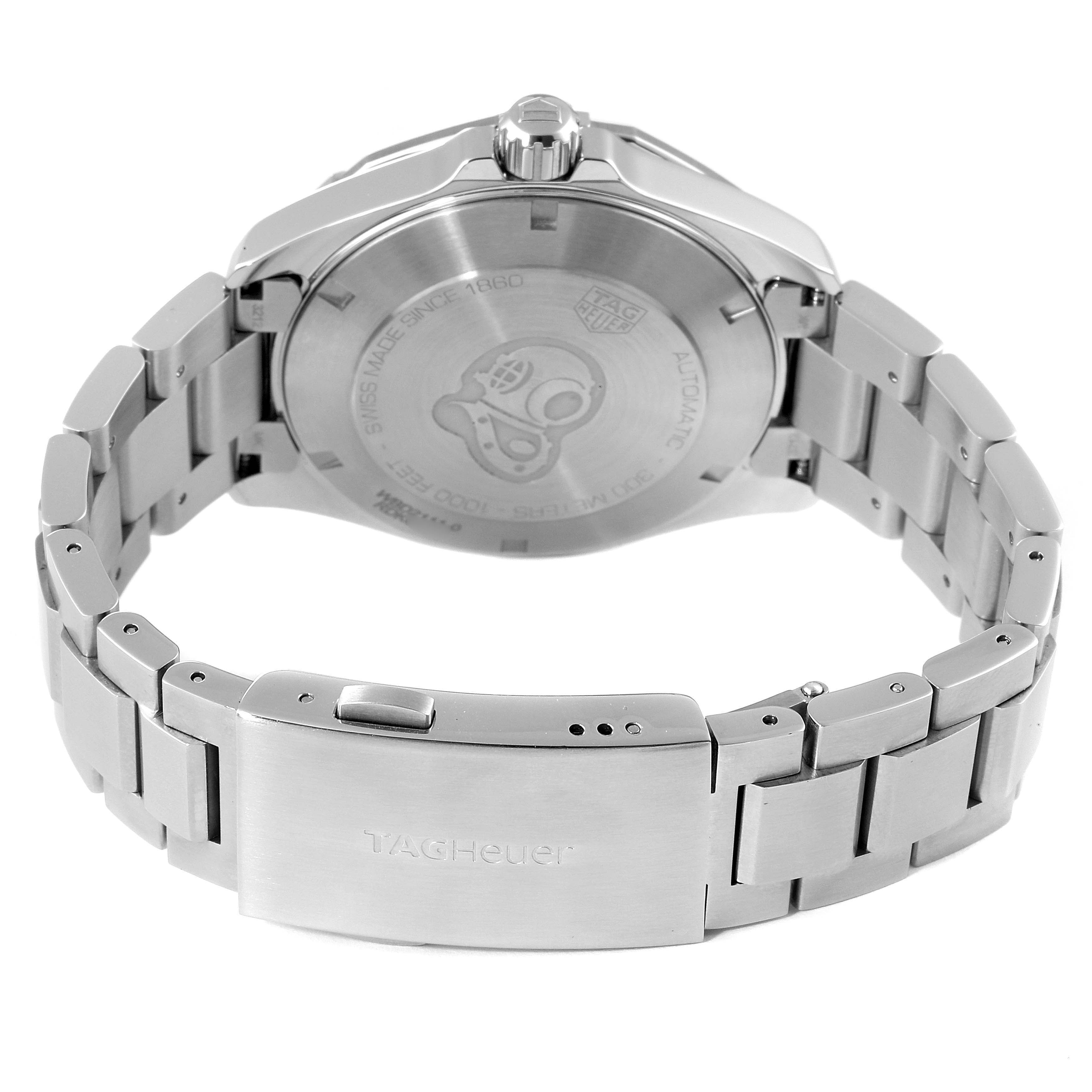 The image shows the backside and bracelet of the Tag Heuer Aquaracer WBD2111.BA0928 Men's Stainless Steel White Dial WBD2111.BA0928 Men's Stainless Steel White Dial watch, highlighting the clasp and case back.
