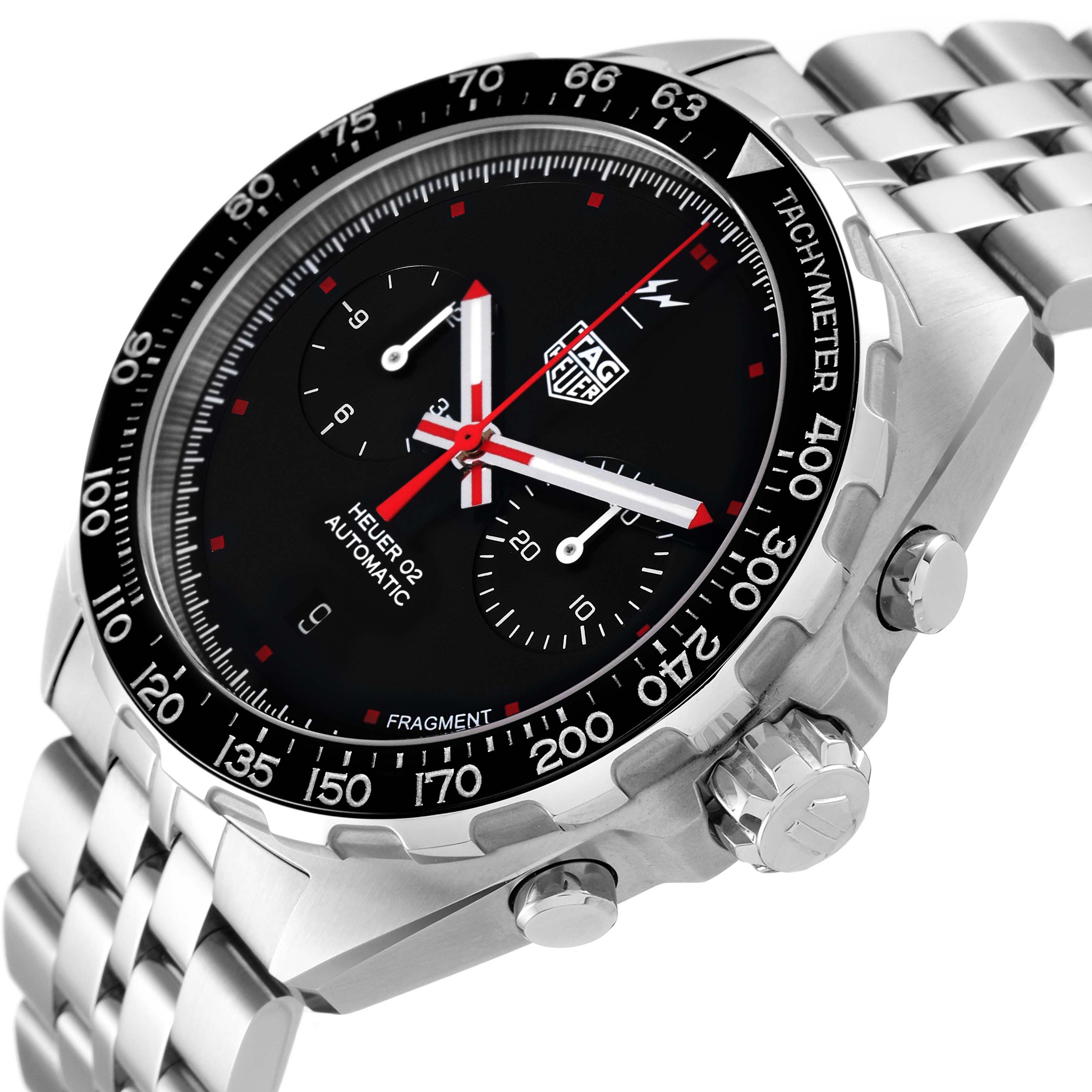 The image shows a close-up of the Tag Heuer Formula 1 CAZ201A.BA0641 Men's Stainless Steel Black Dial CAZ201A.BA0641 Men's Stainless Steel Black Dial watch, featuring its dial, bezel, and metal bracelet.