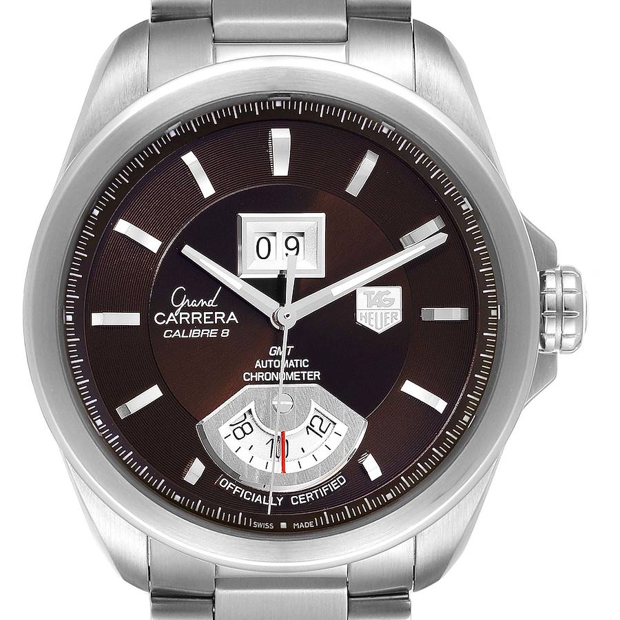 Tag Heuer Grand Carrera Grand Date GMT Brown Dial Watch WAV5113 Box Card SwissWatchExpo