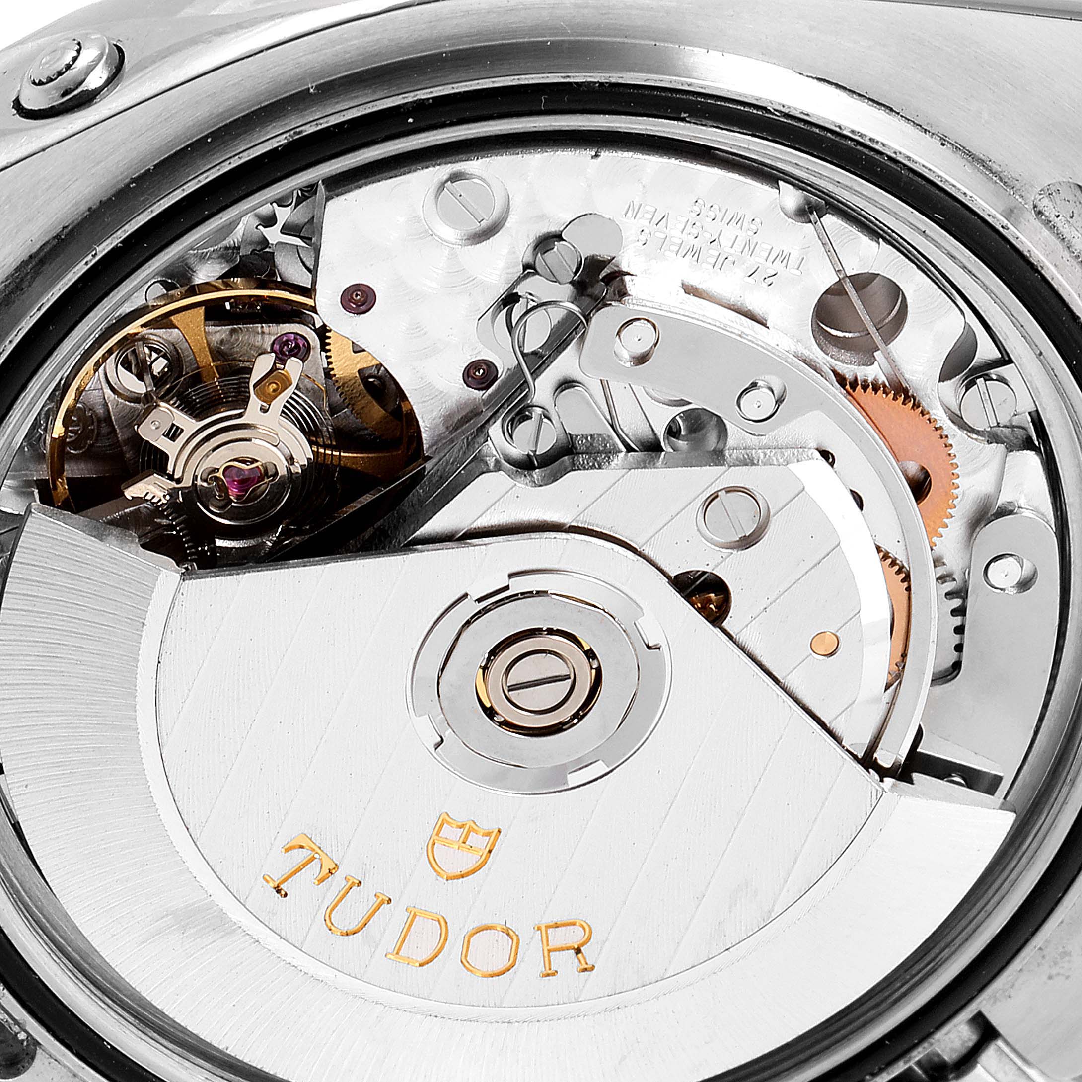 This is a close-up view of the movement's mechanism inside the Tudor Grantour 20350N Men's Stainless Steel Black Dial 20350N Men's Stainless Steel Black Dial watch.