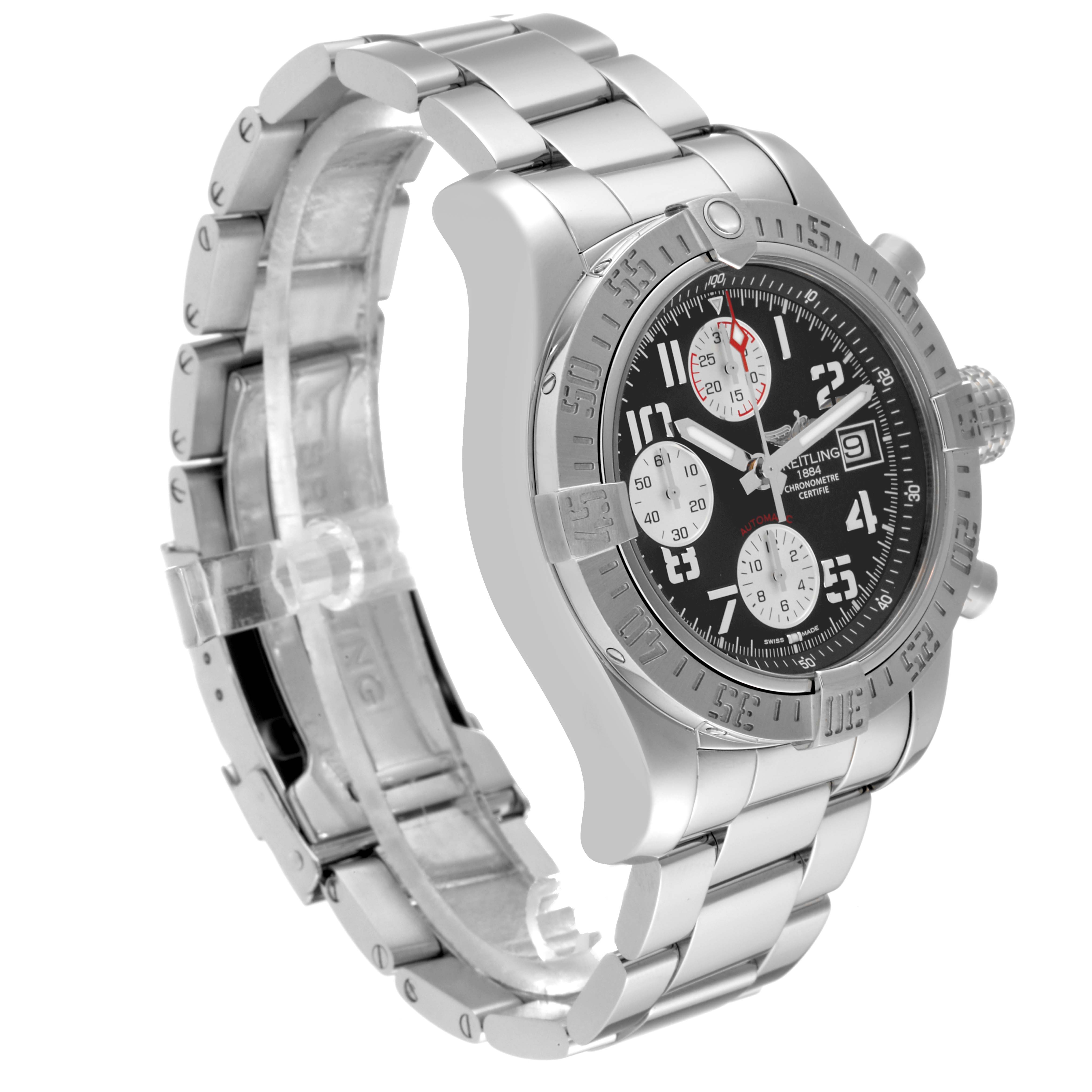 The image shows a Breitling Avenger A13381 Men's Stainless Steel Grey Dial A13381 Men's Stainless Steel Grey Dial II Tungsten Gray Dial Steel Mens Watch A13381.