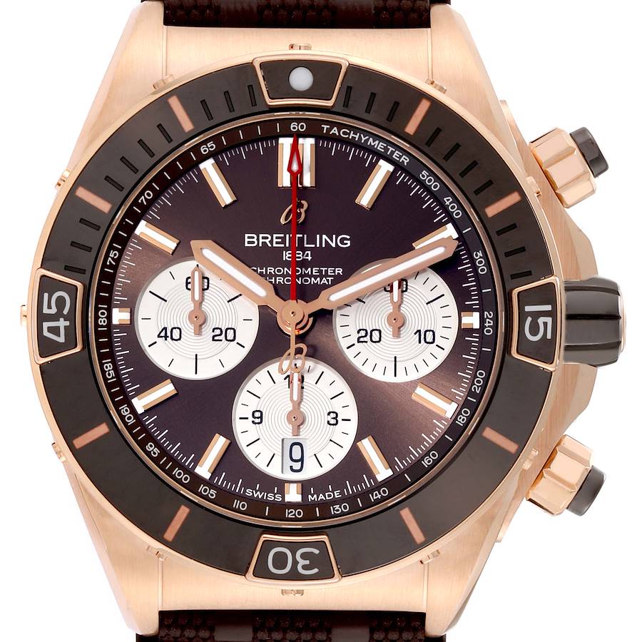 Breitling Chronomat B01 Rose Gold Brown Dial Mens Watch RB0136 SwissWatchExpo