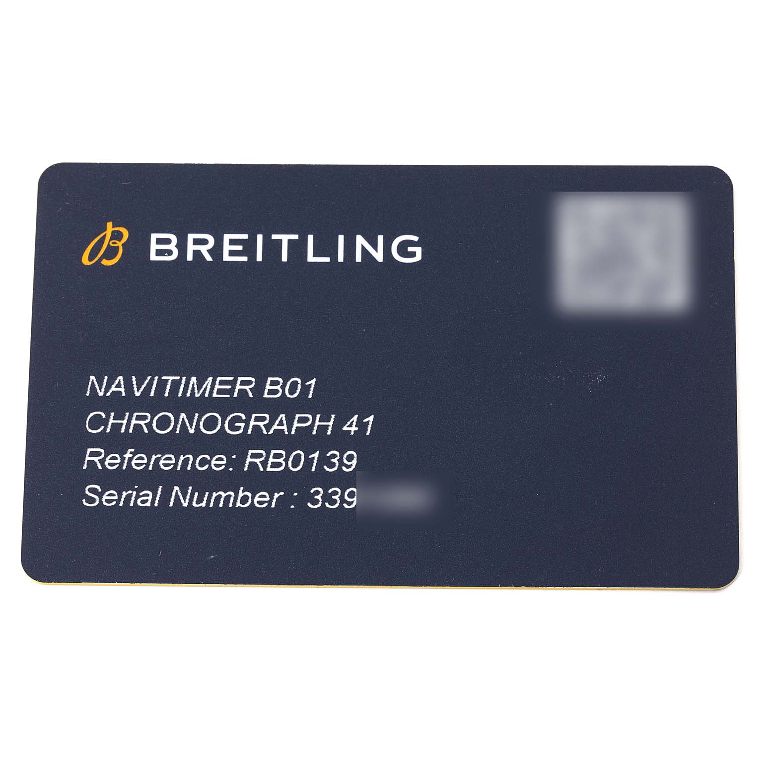 This image shows a warranty card for the limited series Breitling Navitimer RB0139 Men's Rose Gold Brown Dial RB0139 Men's Rose Gold Brown Dial B01 Chronograph 41 watch.