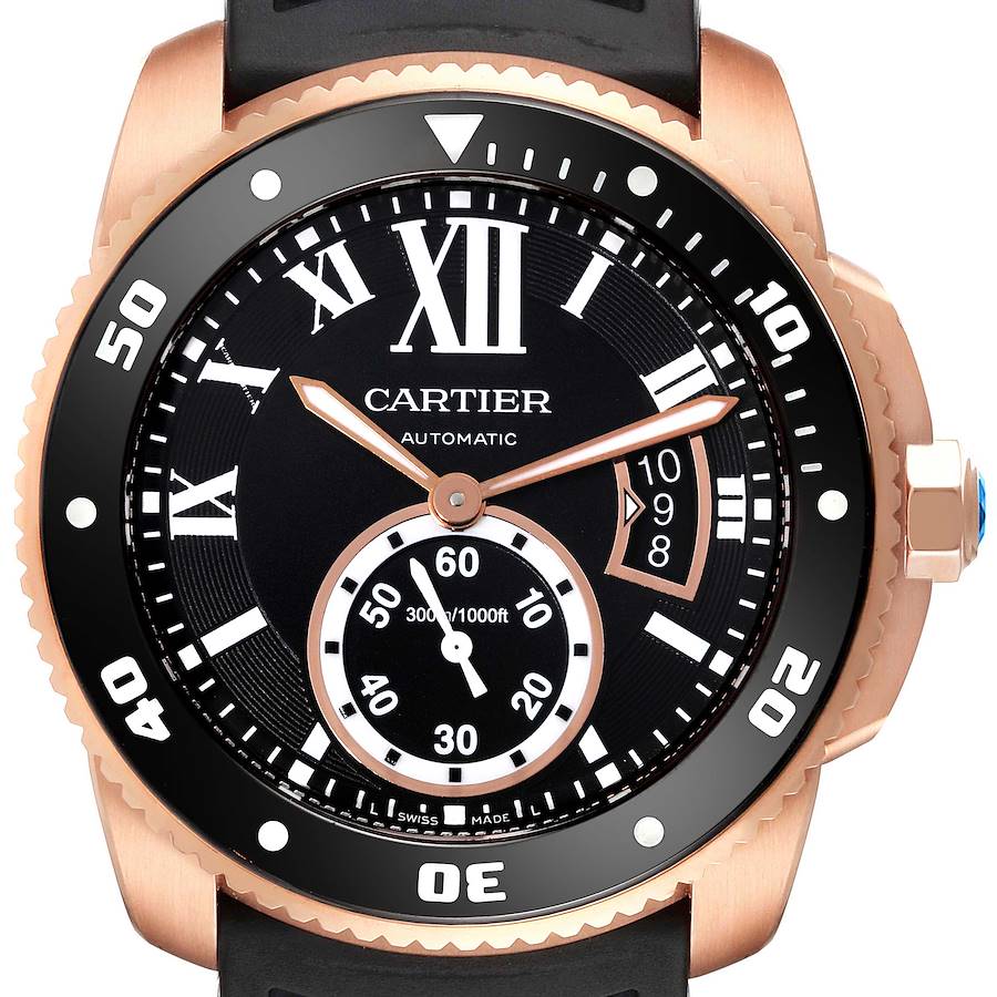 Cartier Calibre Rose Gold Black Dial Automatic Mens Watch W7100052 SwissWatchExpo