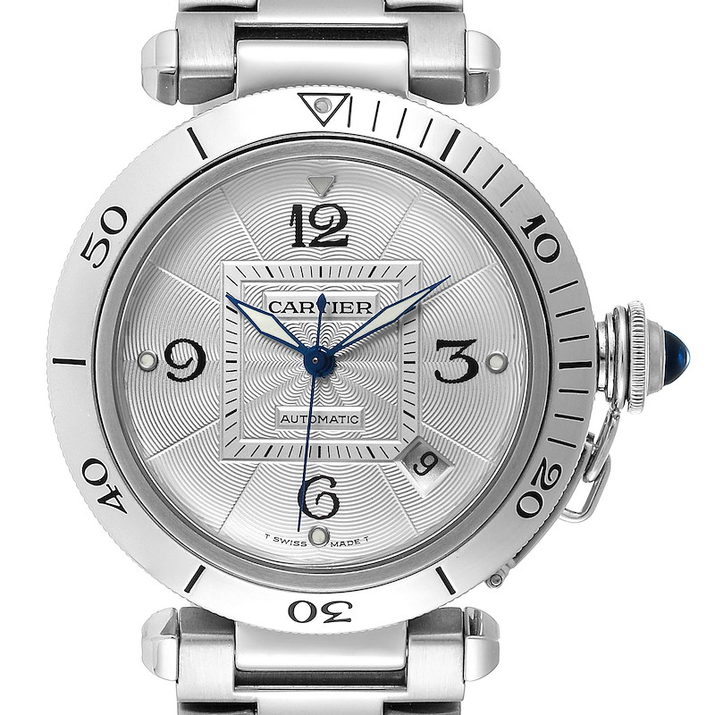 Cartier Pasha 38mm Silver Dial Automatic Steel Mens Watch W31059H3 SwissWatchExpo