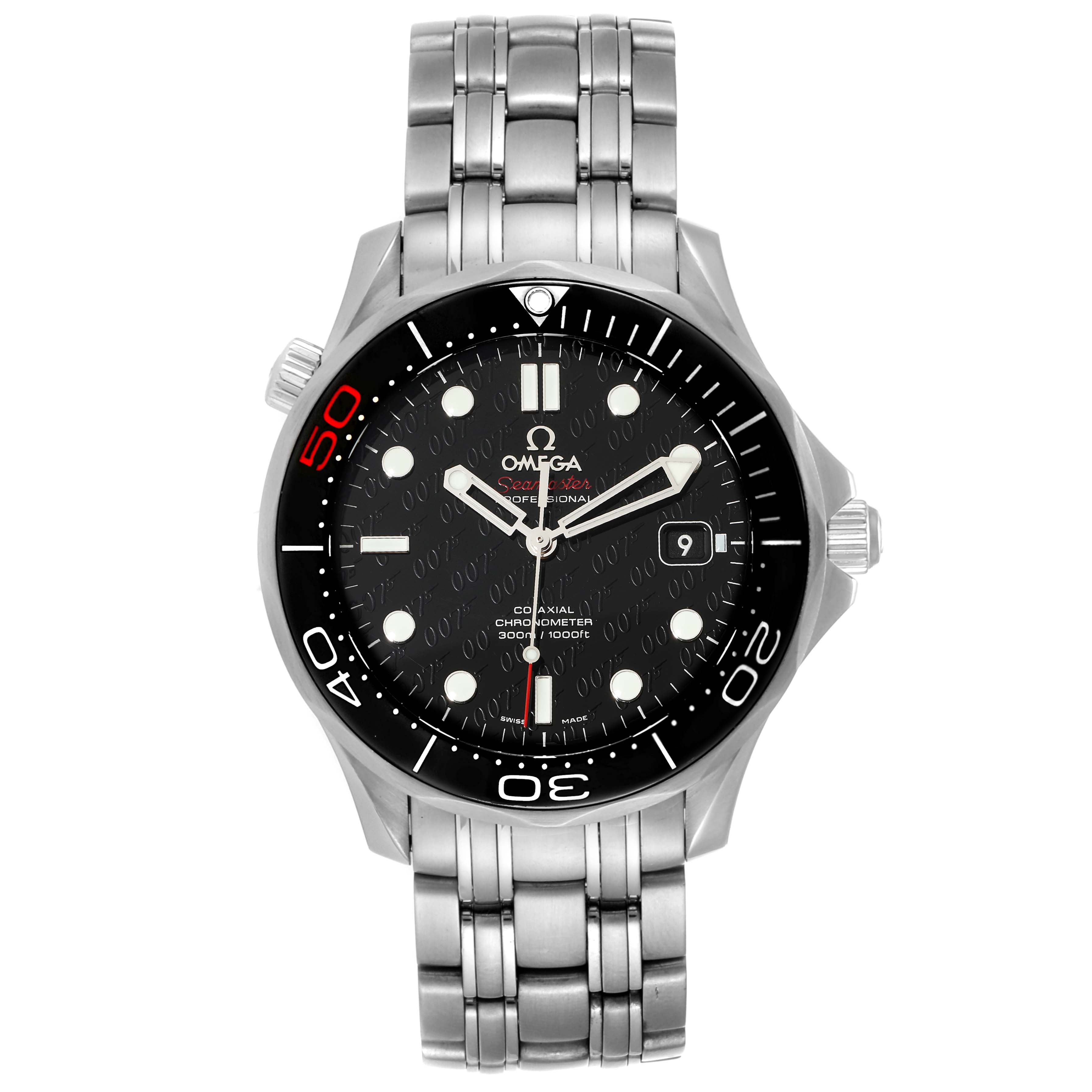 The image shows a front view of the Omega Seamaster 212.30.41.20.01.005 Men's Stainless Steel Black Dial 212.30.41.20.01.005 Men's Stainless Steel Black Dial watch, displaying the dial, bezel, and bracelet.