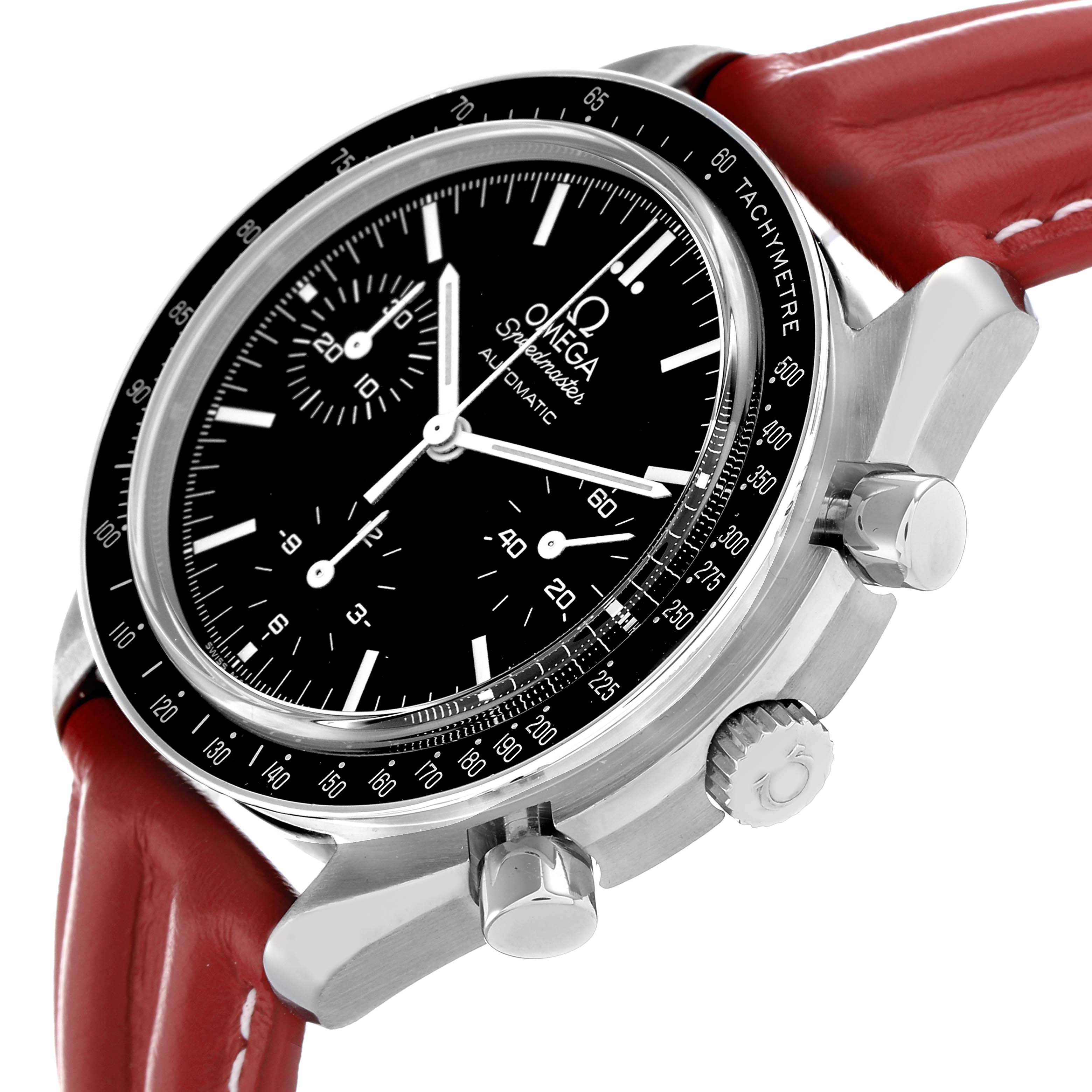 The Omega Speedmaster 3539.50.00 Men
s Stainless Steel Black Dial watch is shown at a three-quarters angle, highlighting the dial, tachymeter bezel, and crown.