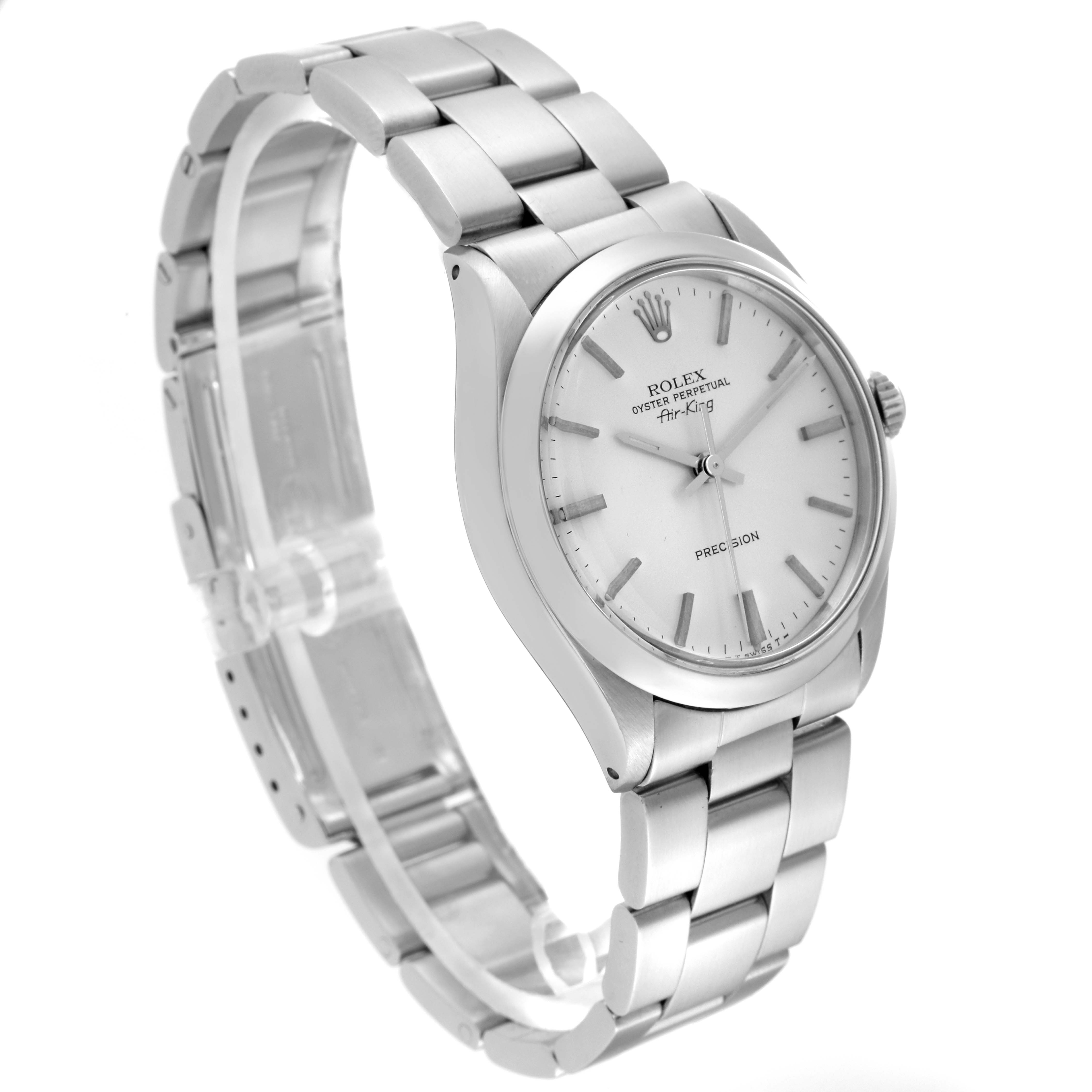The Rolex Vintage Collection 5500 Men's Stainless Steel Silver Dial 5500 Men's Stainless Steel Silver Dial model watch is shown at a three-quarter angle, highlighting its face, bezel, crown, and bracelet.