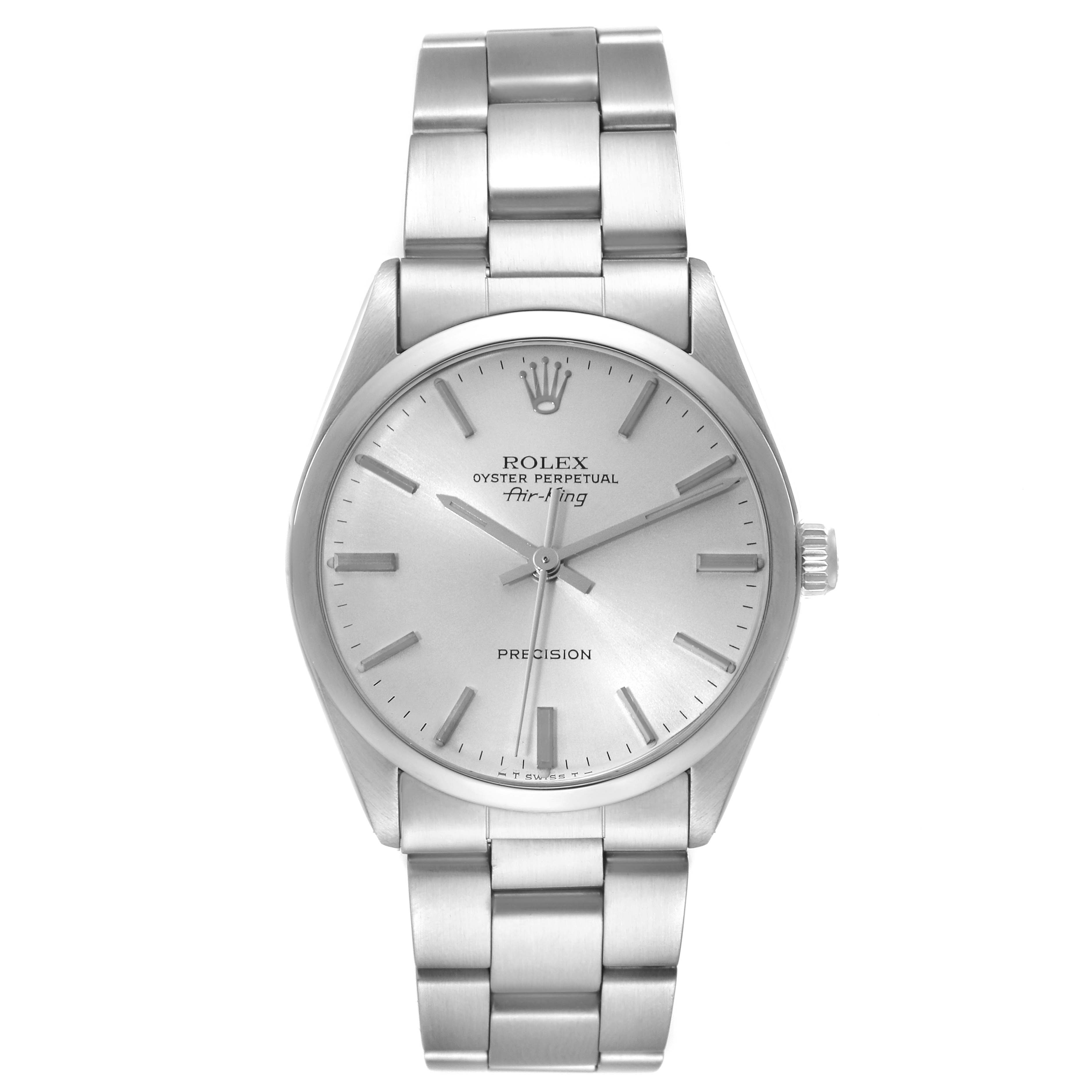 The image shows a front view of a Rolex Vintage Collection 5500 Men's Stainless Steel Silver Dial 5500 Men's Stainless Steel Silver Dial Oyster Perpetual Air-King watch.