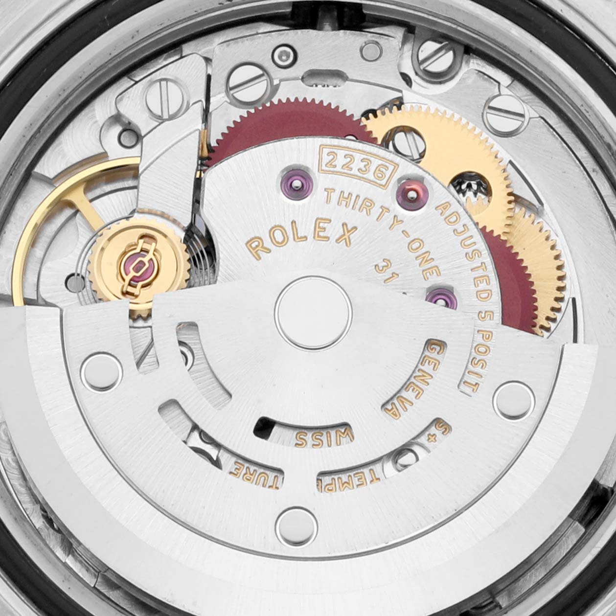 The image shows the internal movement mechanism of a Rolex Datejust 279173 Women's Steel and Gold (two tone) Silver Dial 279173 Women's Steel and Gold (two tone) Silver Dial watch.