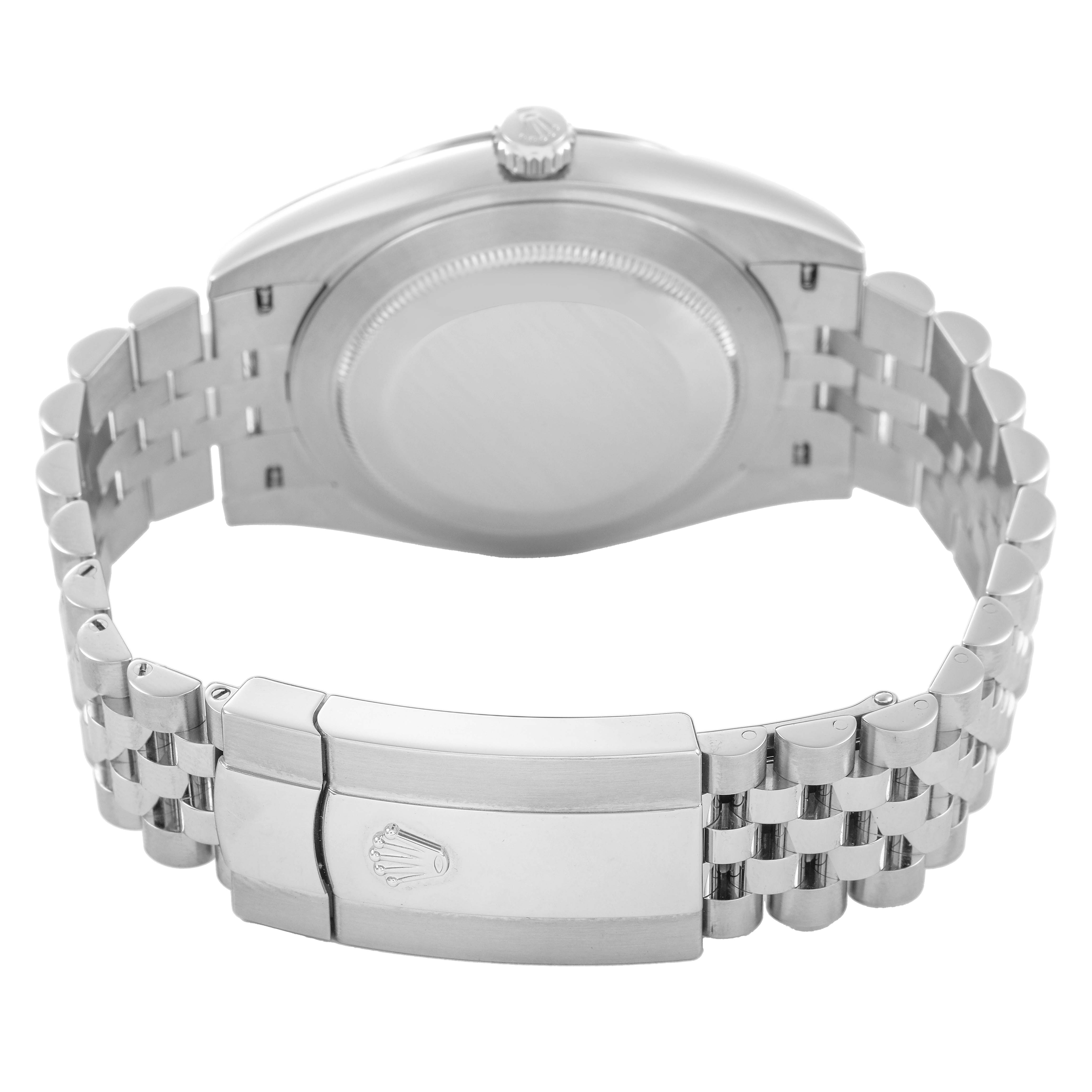 The image shows the back and bracelet clasp of a Rolex Datejust 41 126334 Men's Stainless Steel Grey Dial, viewed from a rear angle.