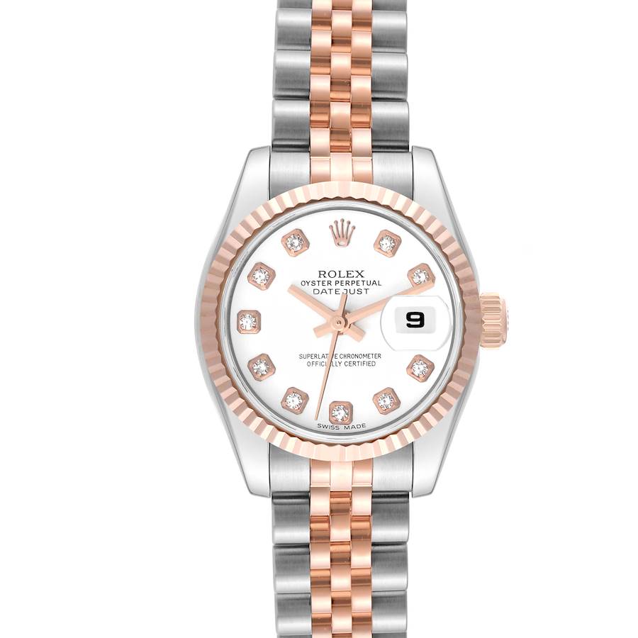 Rolex Datejust Steel Rose Gold White Diamond Dial Ladies Watch 179171 SwissWatchExpo