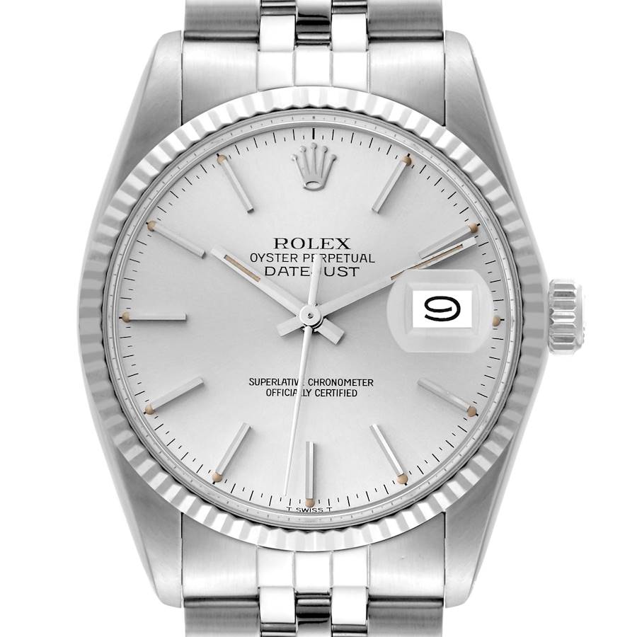 Rolex Datejust Steel White Gold Silver Dial Vintage Mens Watch 16014 SwissWatchExpo