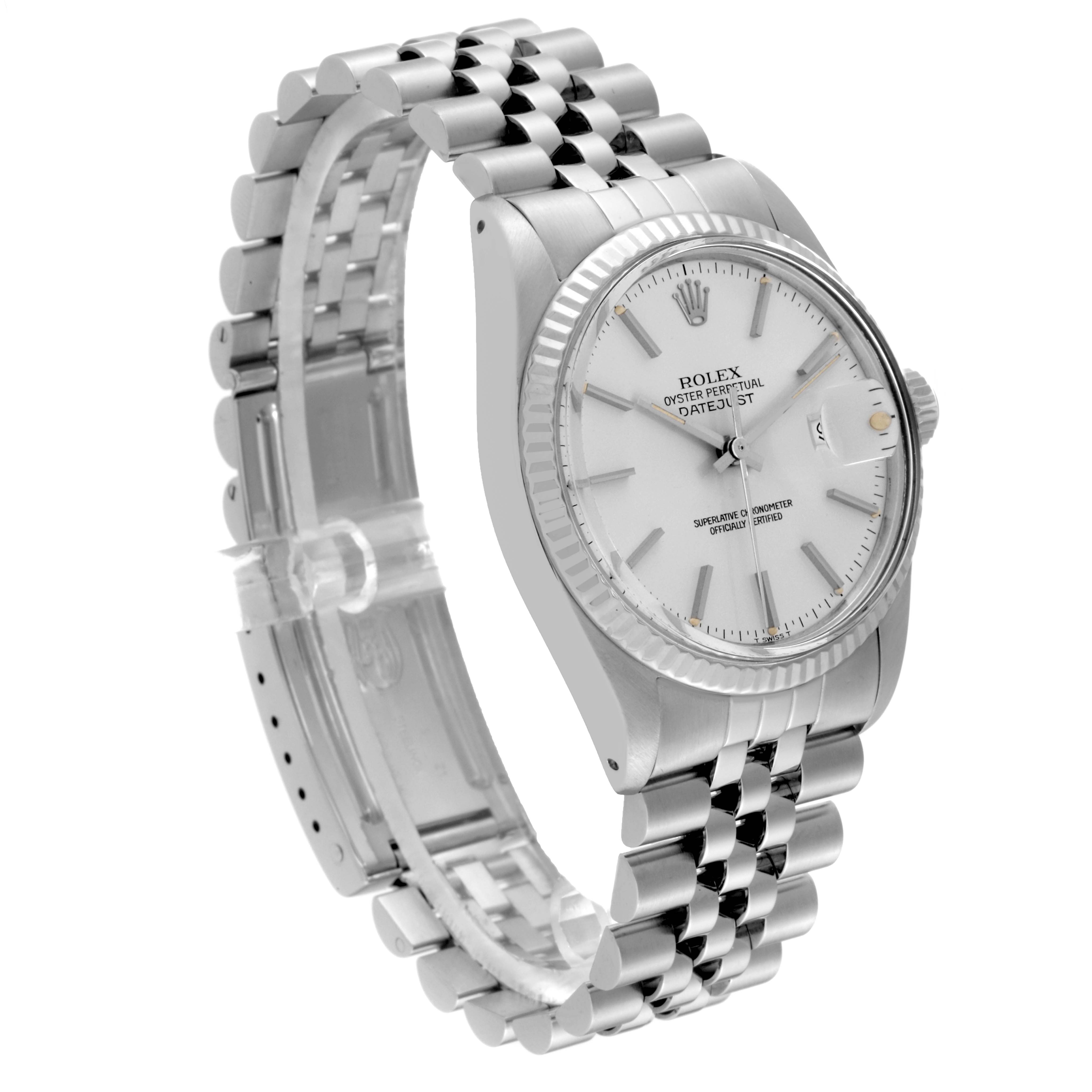 The image shows a Rolex Vintage Collection 16014 Men's Stainless Steel Silver Dial 16014 Men's Stainless Steel Silver Dial watch at a three-quarter angle, highlighting its face and bracelet.