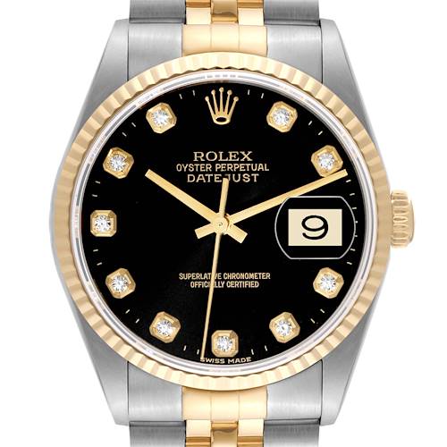 Photo of Rolex Datejust Steel Yellow Gold Black Diamond Dial Mens Watch 16233