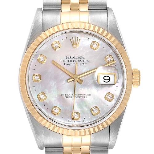 Photo of Rolex Datejust Steel Yellow Gold MOP Diamond Mens Watch 16233 Box Papers