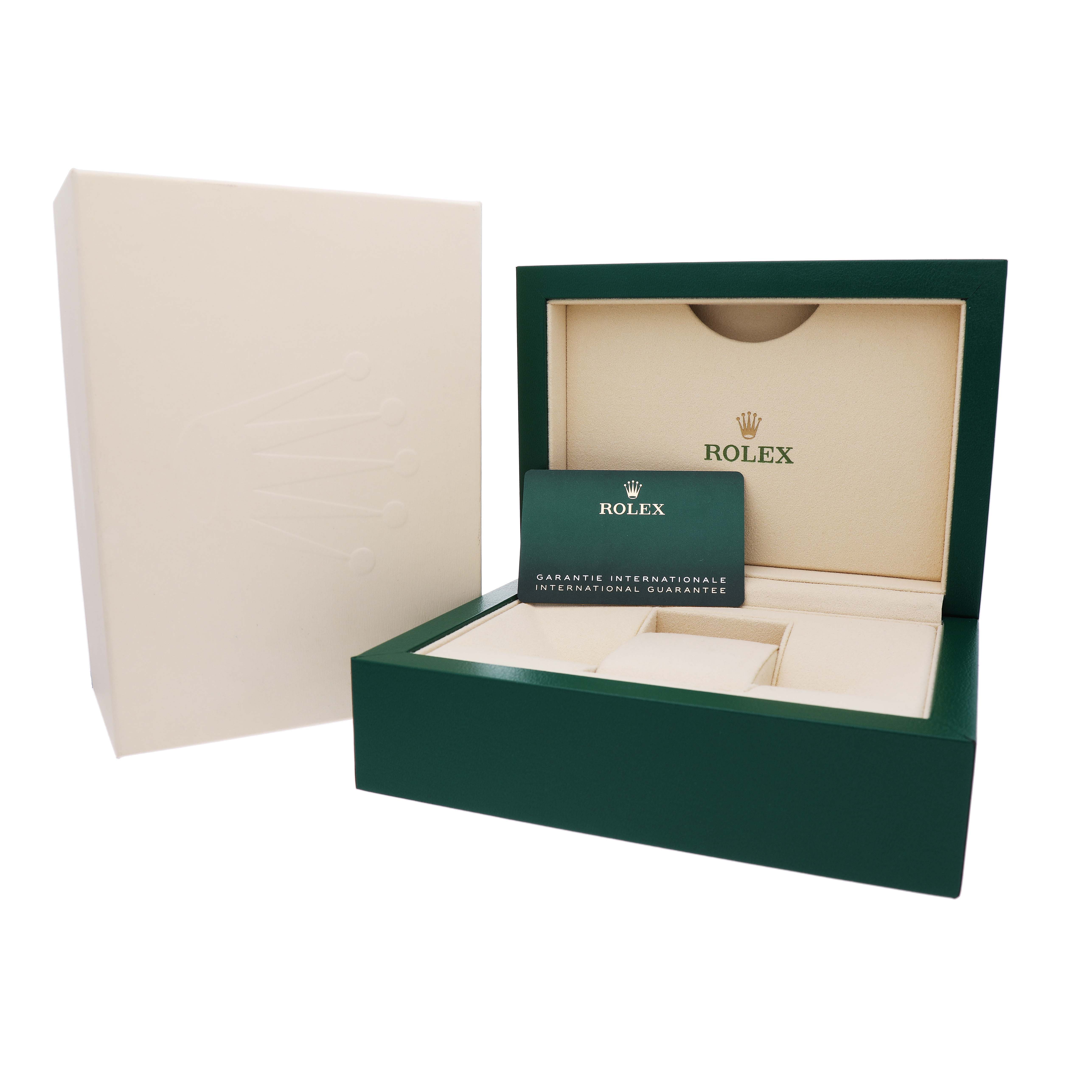 The image shows a Rolex Datejust 279163 Women's Steel and Gold (two tone) Silver Dial presentation box with guarantee card, viewed from the front.
